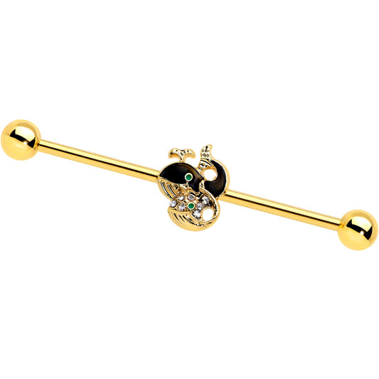 14G Clear Gem Gold Tone Mom Baby Whale Industrial Barbell 38mm