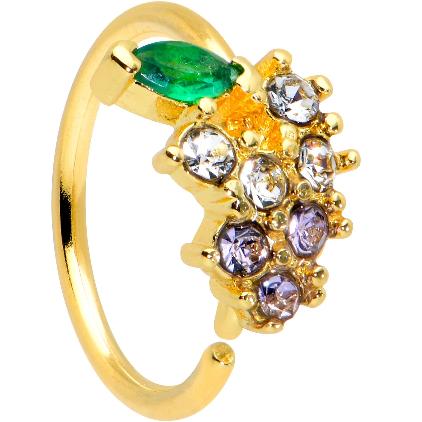 20G 5/16 Clear Cz Gem Gold Tone Bunch Grapes Nose Hoop