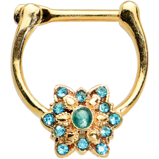 16G 5/16 Blue Gem Gold Tone Snowflake Christmas Cartilage Clicker