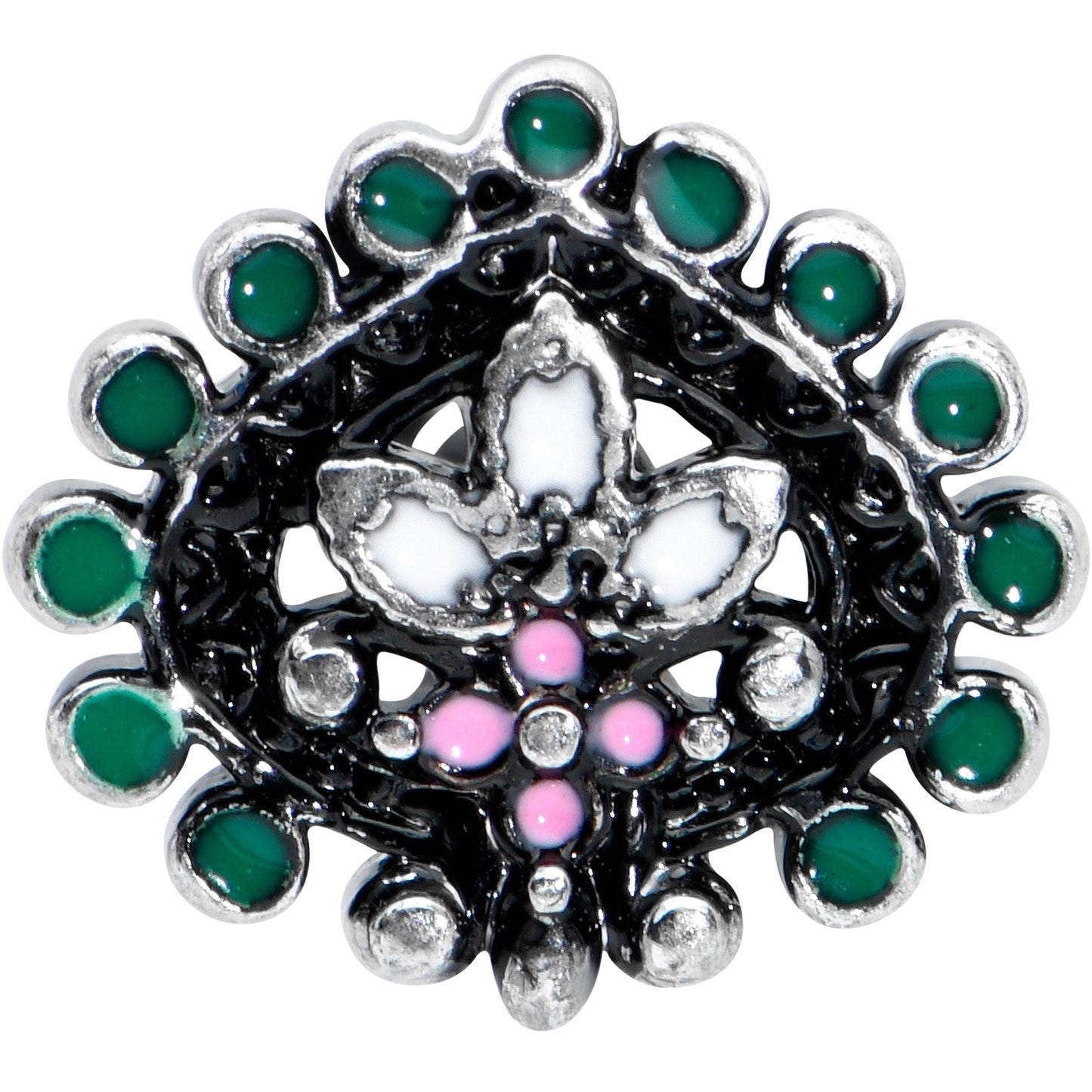 16G 5/16 Stylized Pink Green Abstract Leaf Labret Monroe Tragus