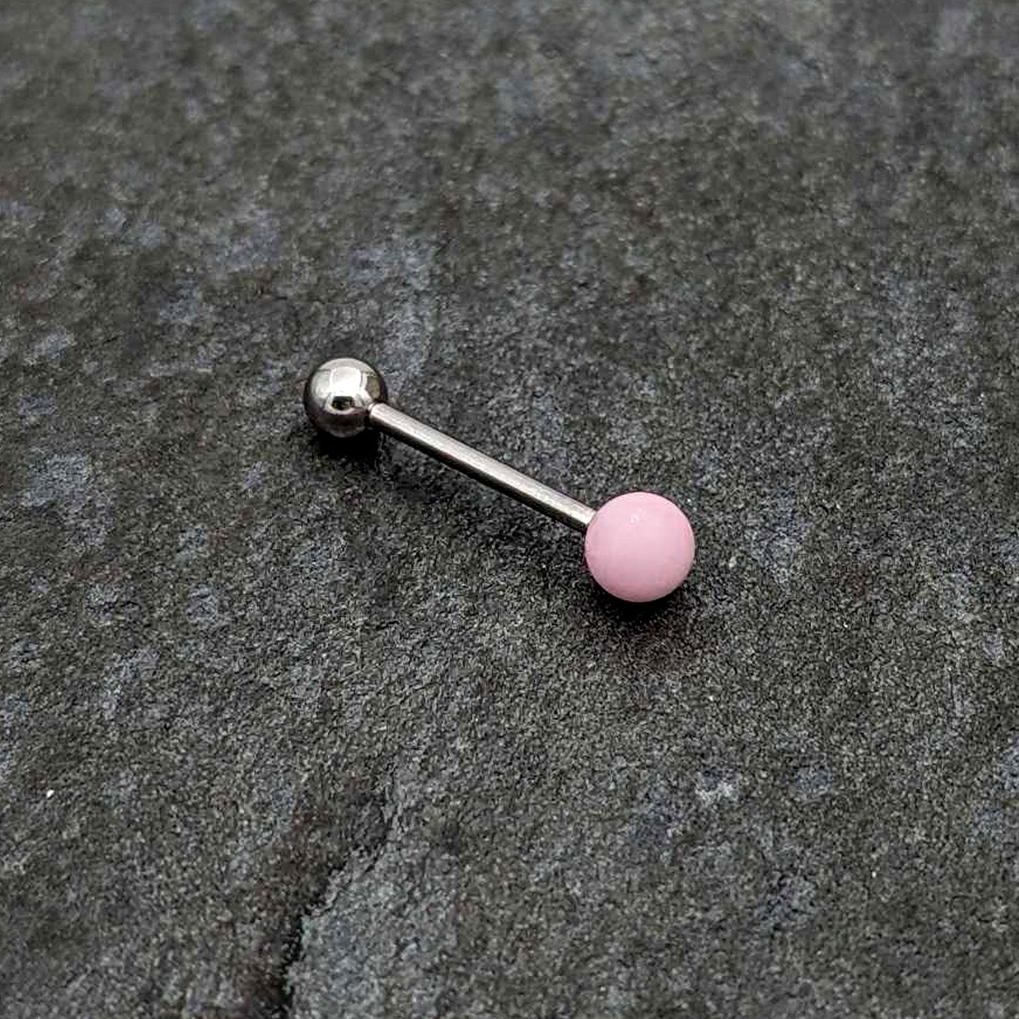 Pink Rose Quartz End Barbell Tongue Ring