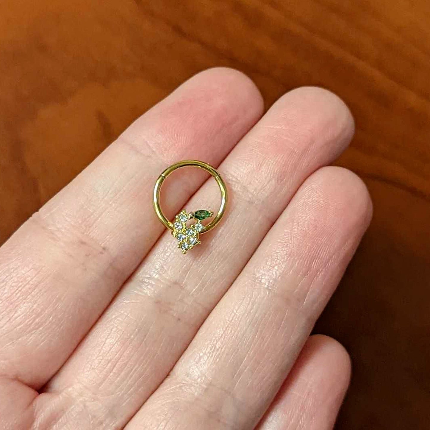 16G 3/8 Clear CZ Gem Gold Tone Bunch Grapes Hinged Segment Ring