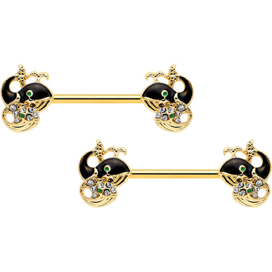 14G 9/16 Clear Gem Gold Tone Mom Baby Whale Nipple Ring Set