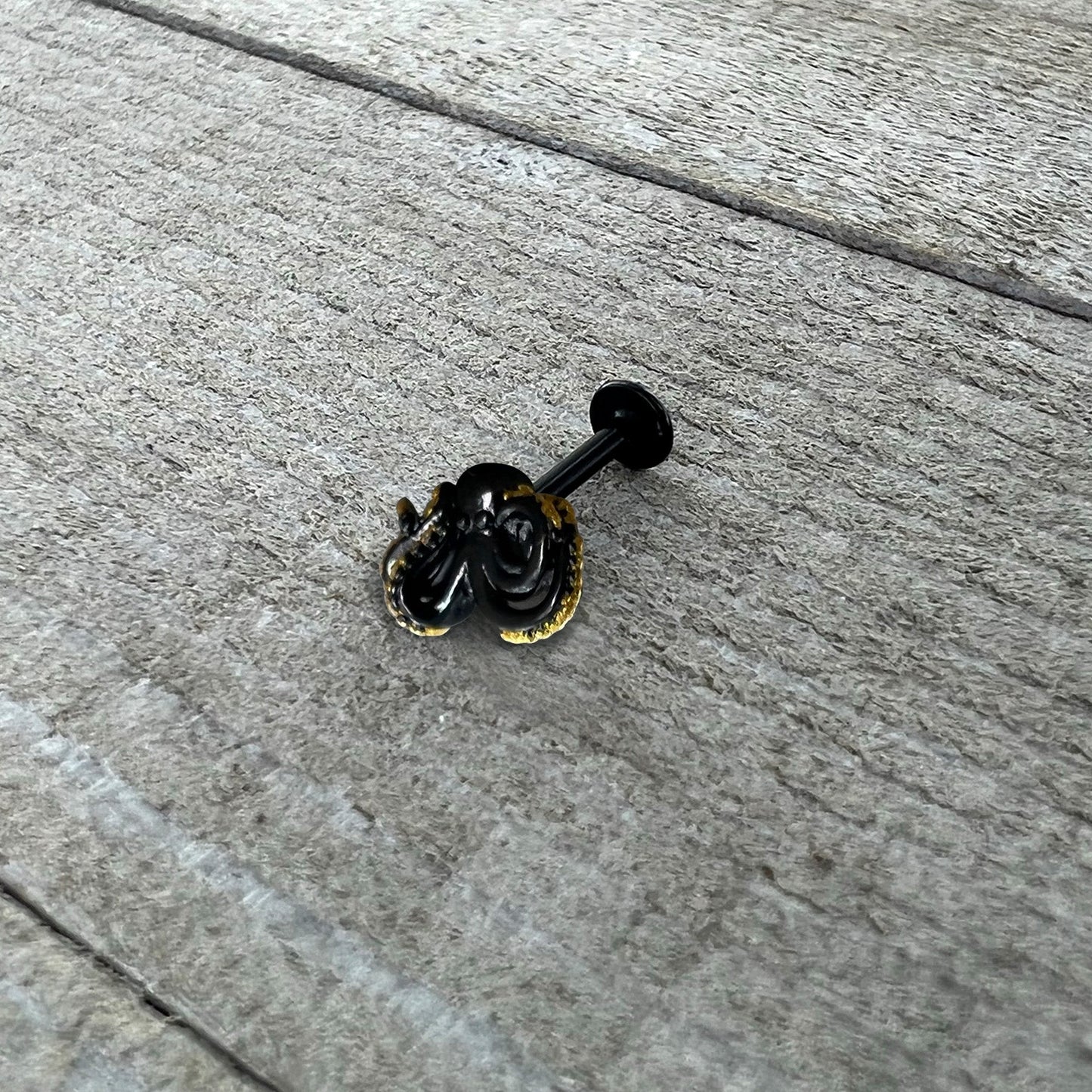 16G 5/16 Black Understated Octopus Labret Monroe Tragus