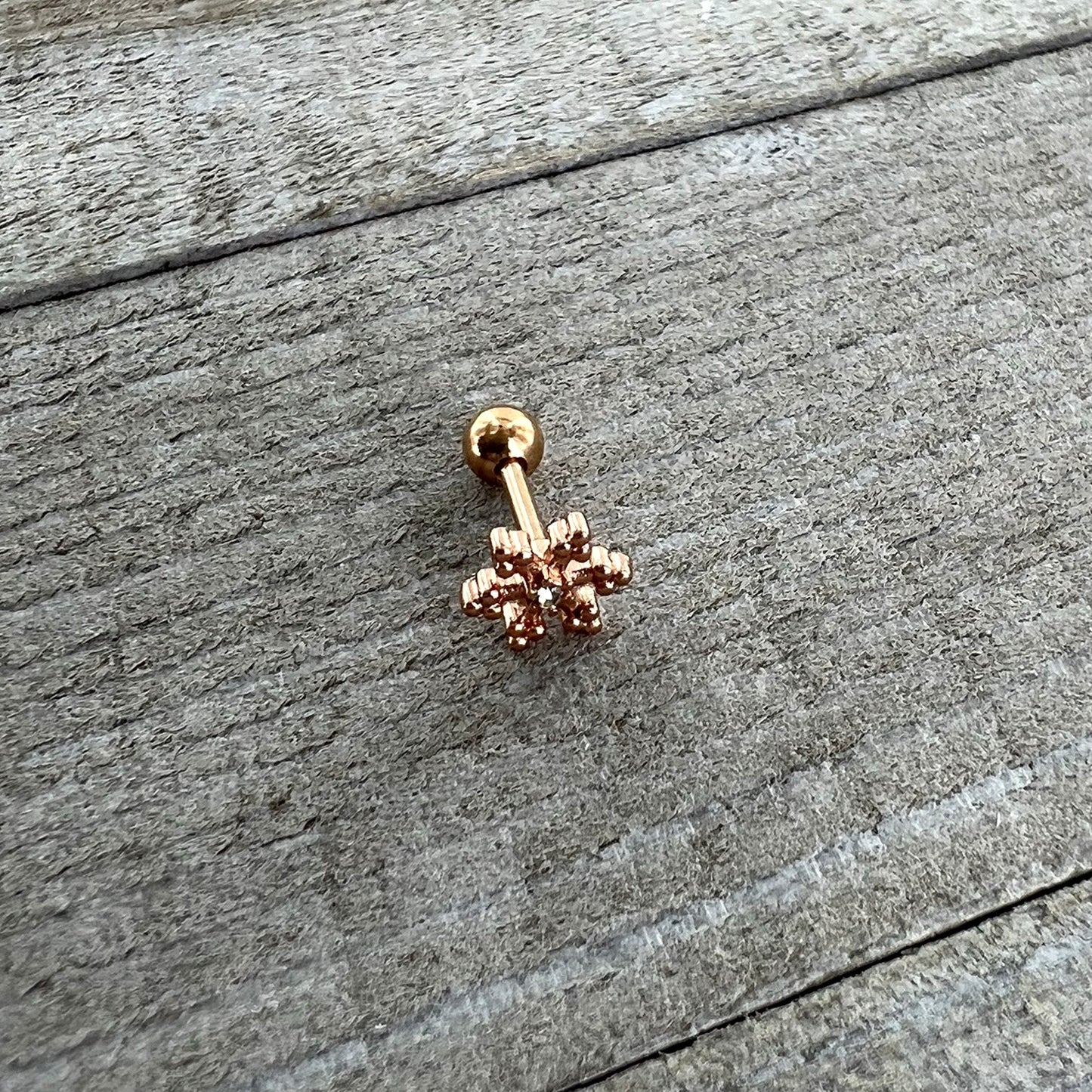 16G 1/4 Clear Gem Rose Gold Tone Pretty Snowflake Cartilage Tragus