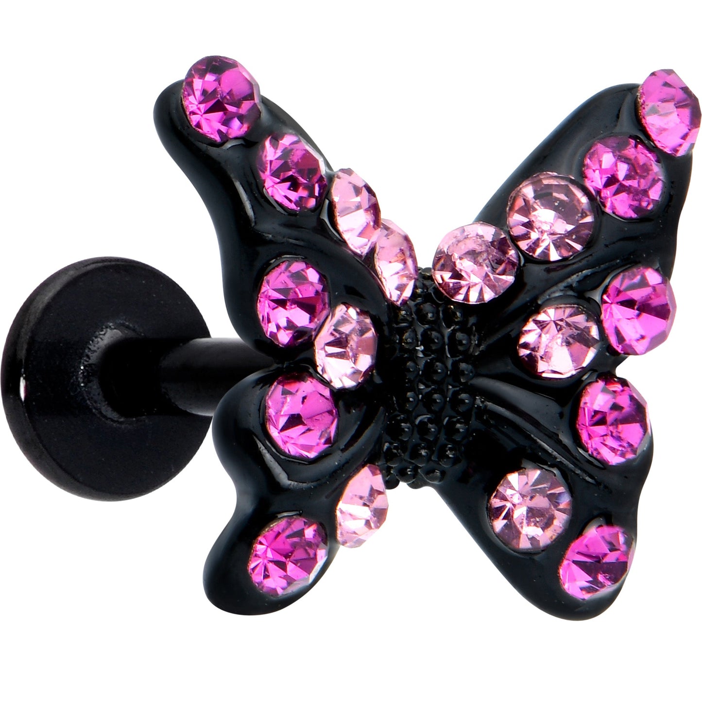 16G 1/4 Pink Gem Black Midnight Butterfly Labret