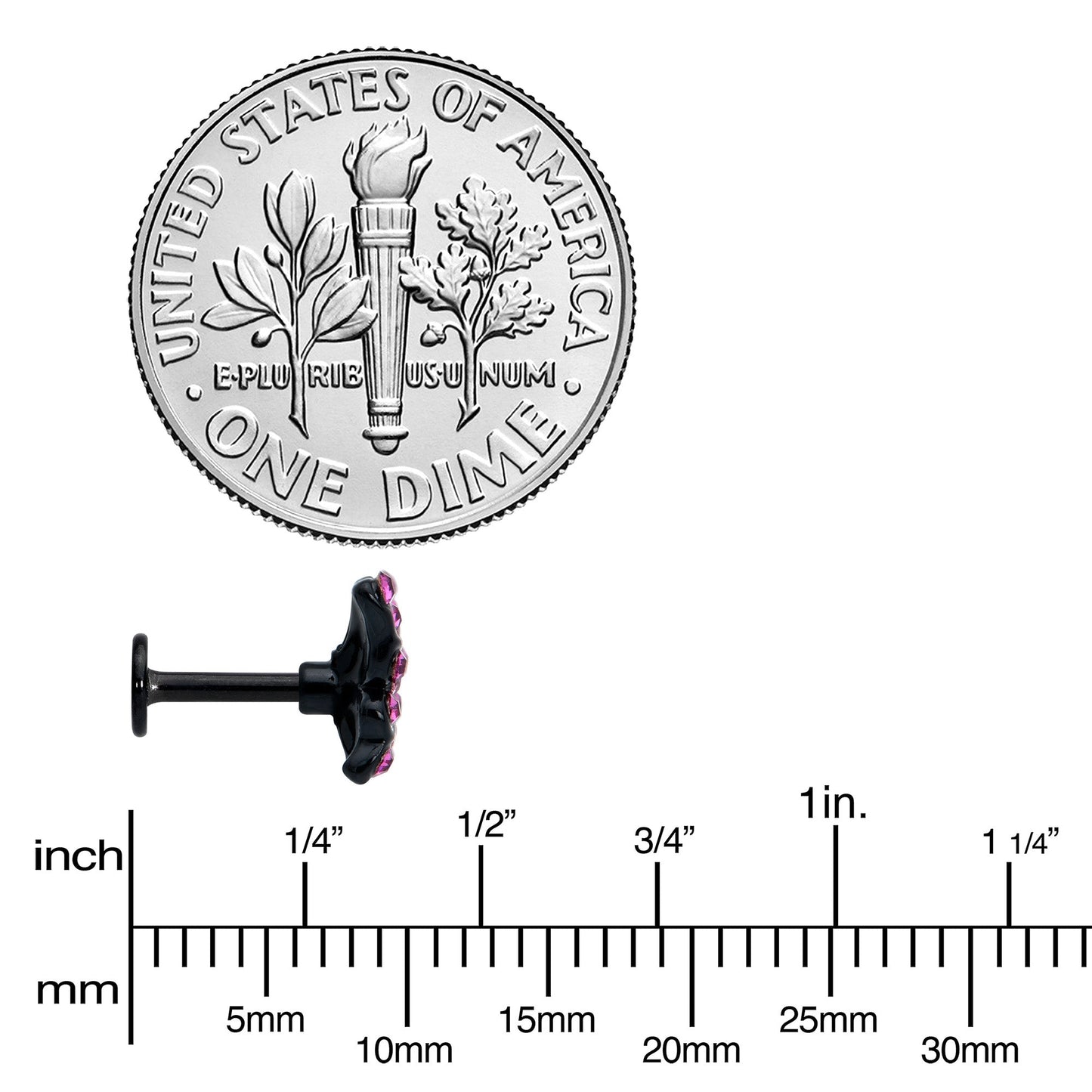 16G 1/4 Pink Gem Black Midnight Butterfly Labret