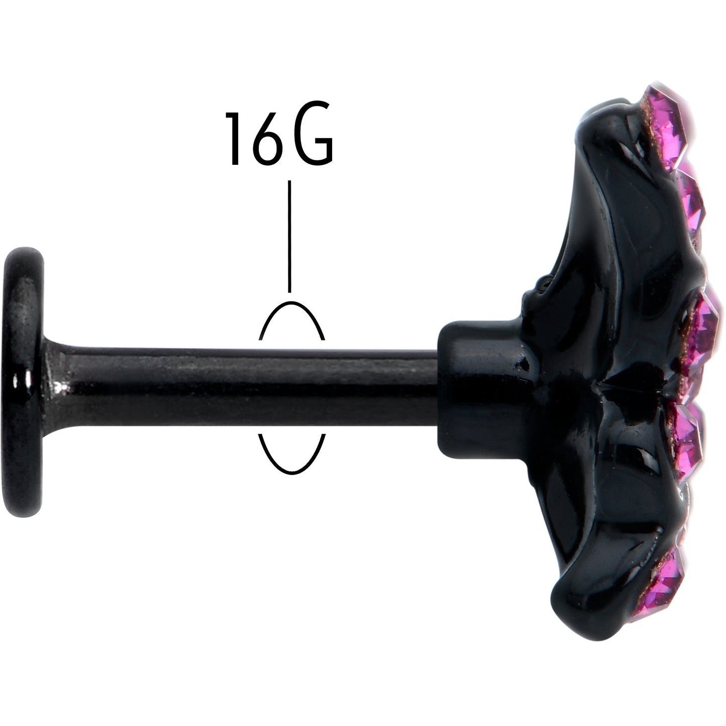 16G 1/4 Pink Gem Black Midnight Butterfly Labret