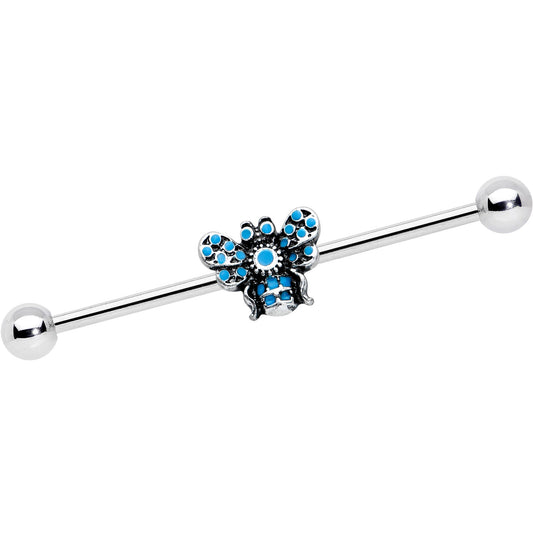14G Texture Blue Butterfly Industrial Barbell 38mm