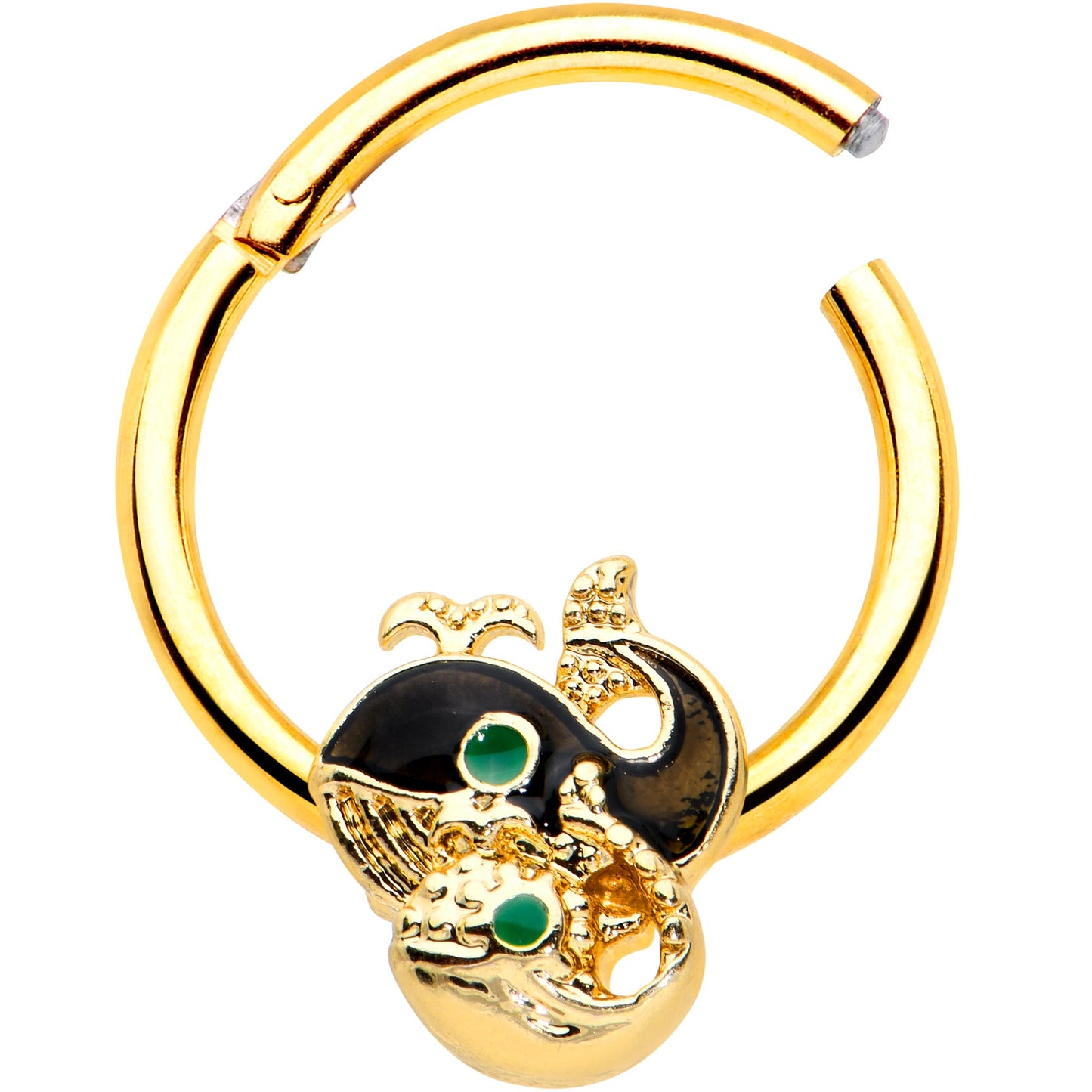 16G 3/8 Gold Tone Mom Baby Whale Hinged Segment Ring