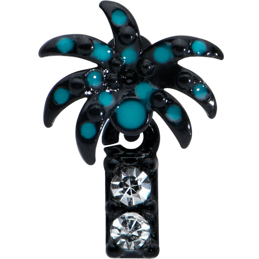 16G 5/16 Clear Gem Black Night Palm Tree Dangle Labret Tragus