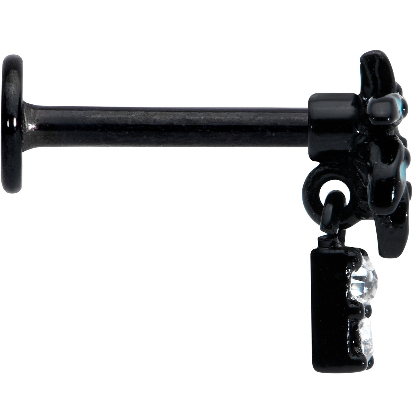 16G 5/16 Clear Gem Black Night Palm Tree Dangle Labret Tragus