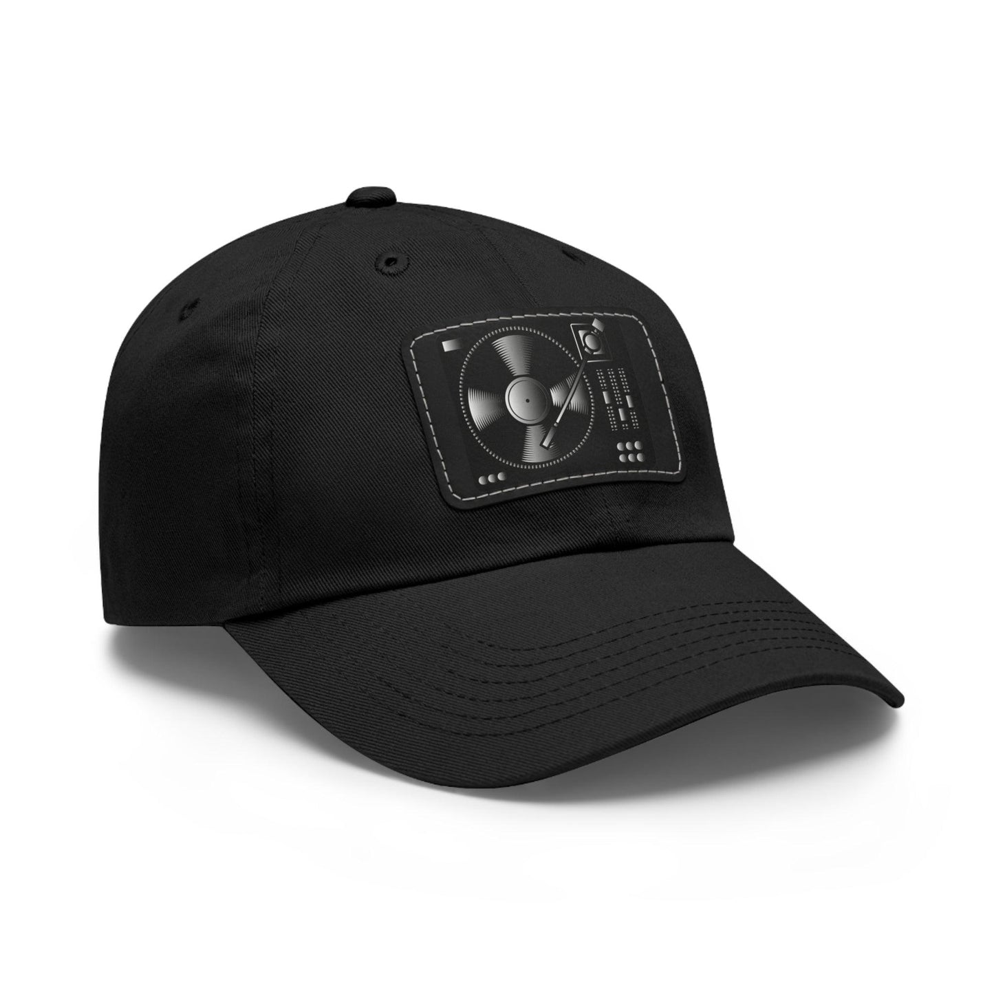 Turntable Record Player DJ Dad Hat with Leather Patch (Rectangle) - Lizard Vigilante