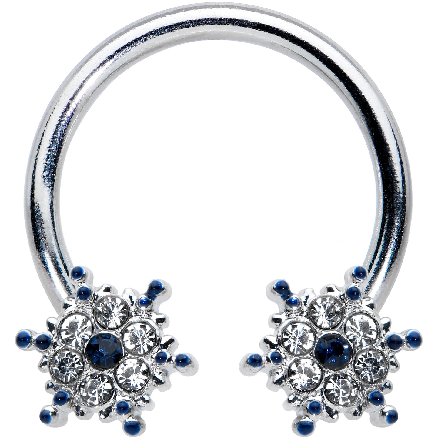 16G 3/8 Blue Gem Festive Snowflake Horseshoe Circular Barbell