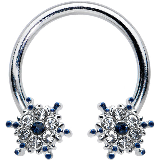 16G 3/8 Blue Gem Festive Snowflake Horseshoe Circular Barbell