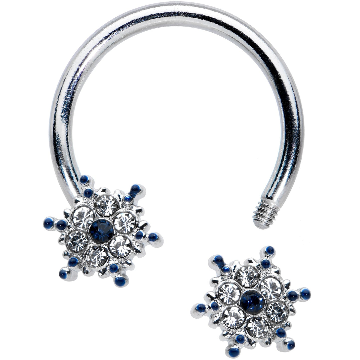 16G 3/8 Blue Gem Festive Snowflake Horseshoe Circular Barbell