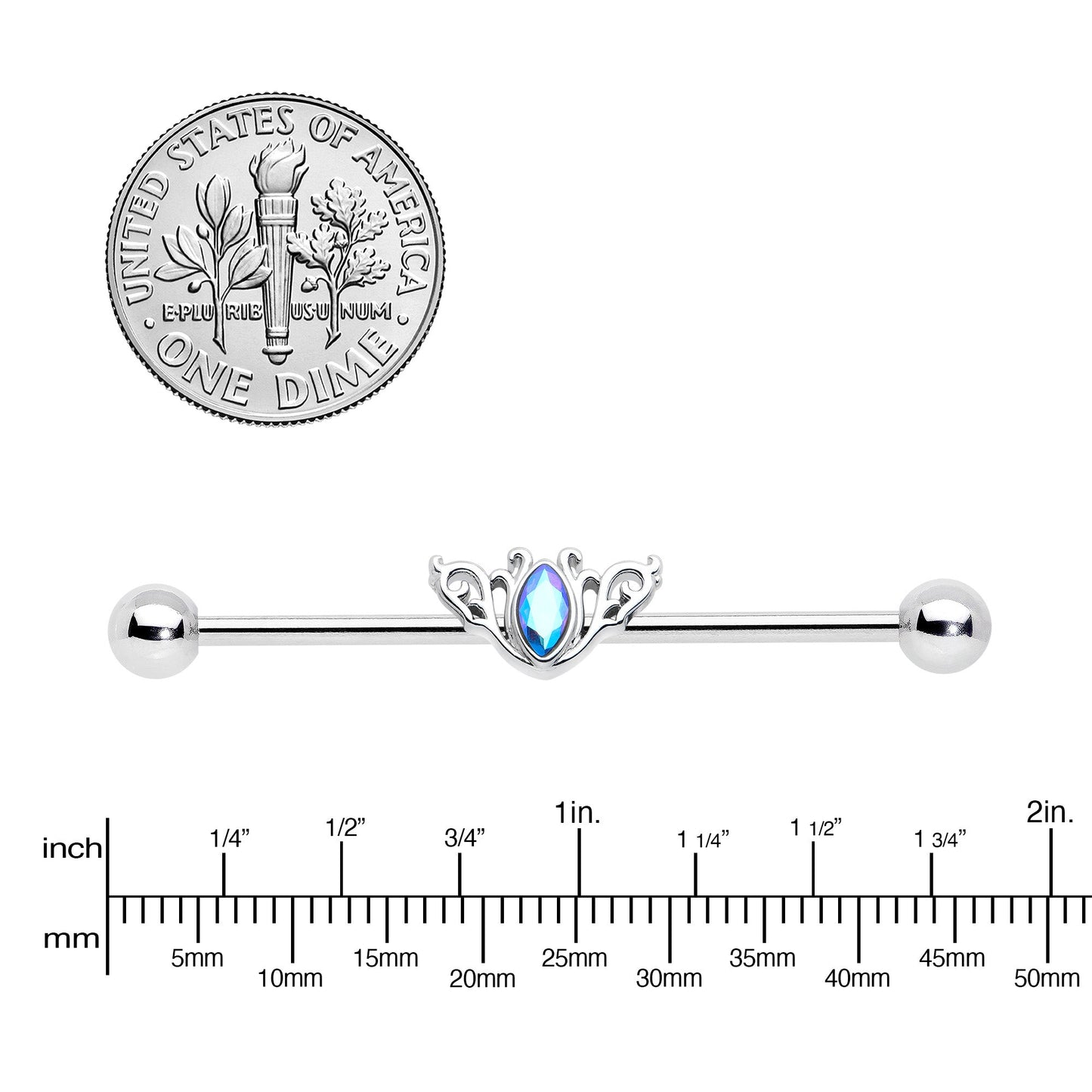 14G Aurora Gem Art Deco Style Waves Industrial Barbell 38mm