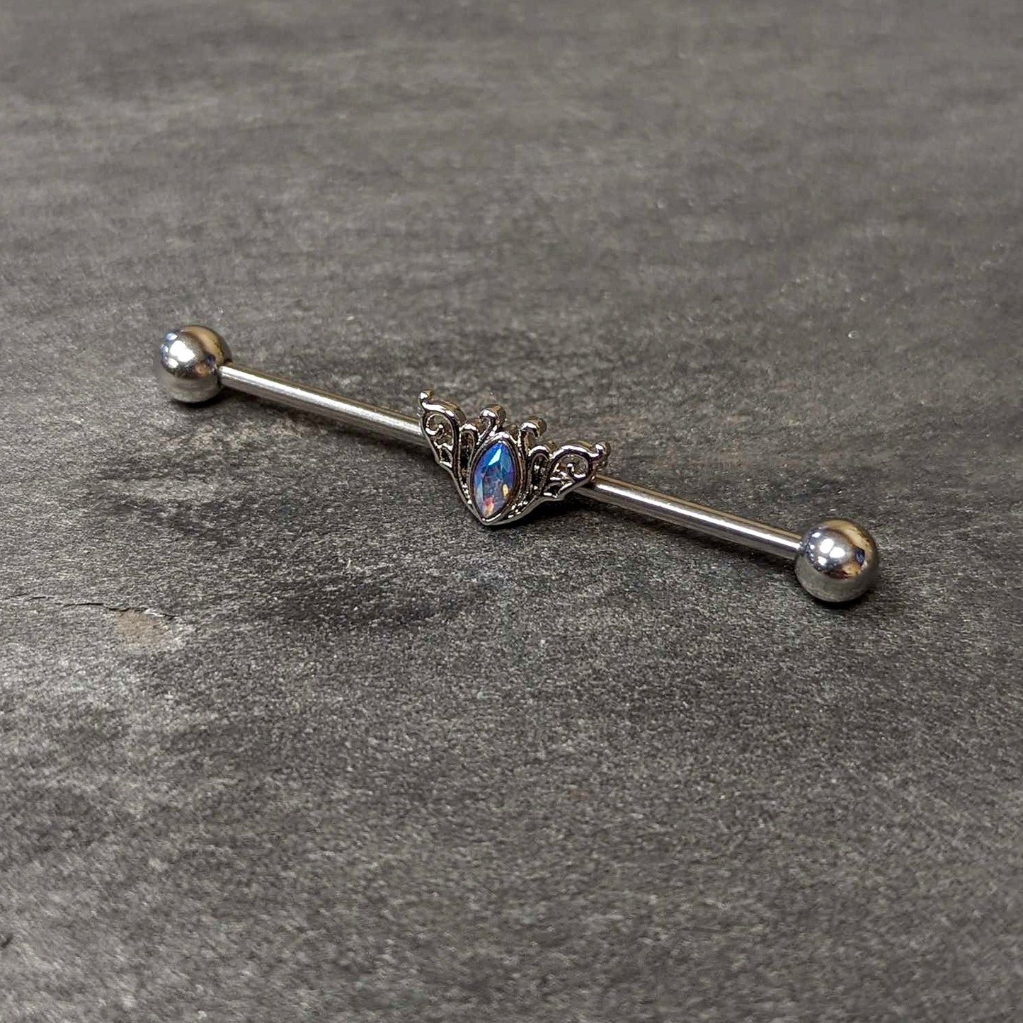 14G Aurora Gem Art Deco Style Waves Industrial Barbell 38mm