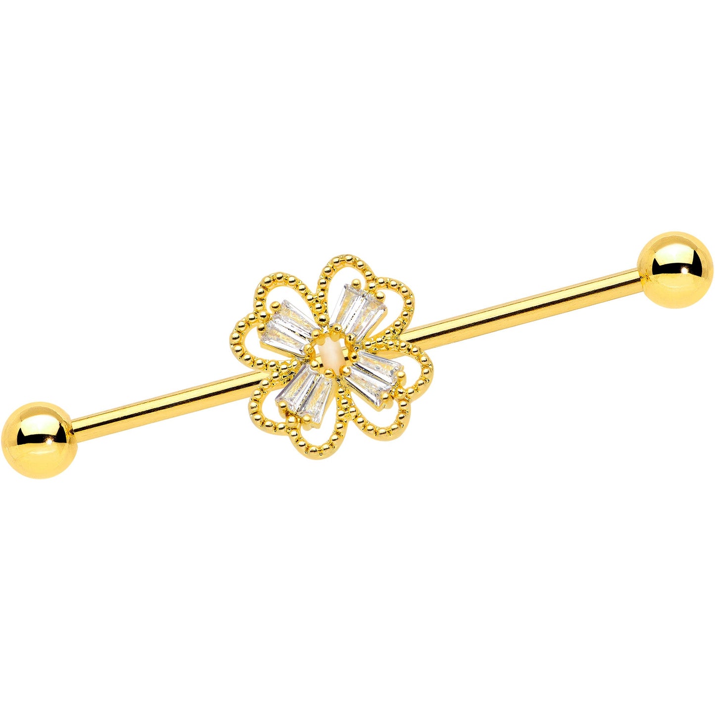 14G Clear Gem Gold Tone Textured Cross Industrial Barbell 38mm
