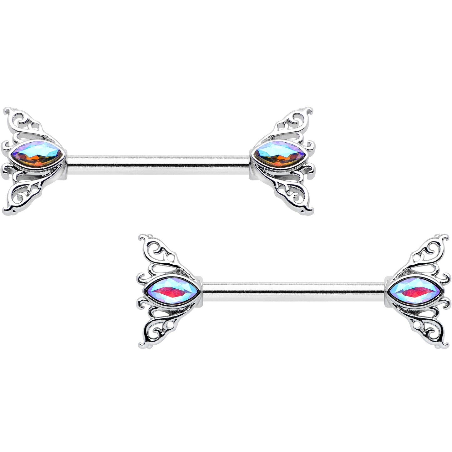 14G 9/16 Aurora Gem Deco Waves Barbell Nipple Ring Set