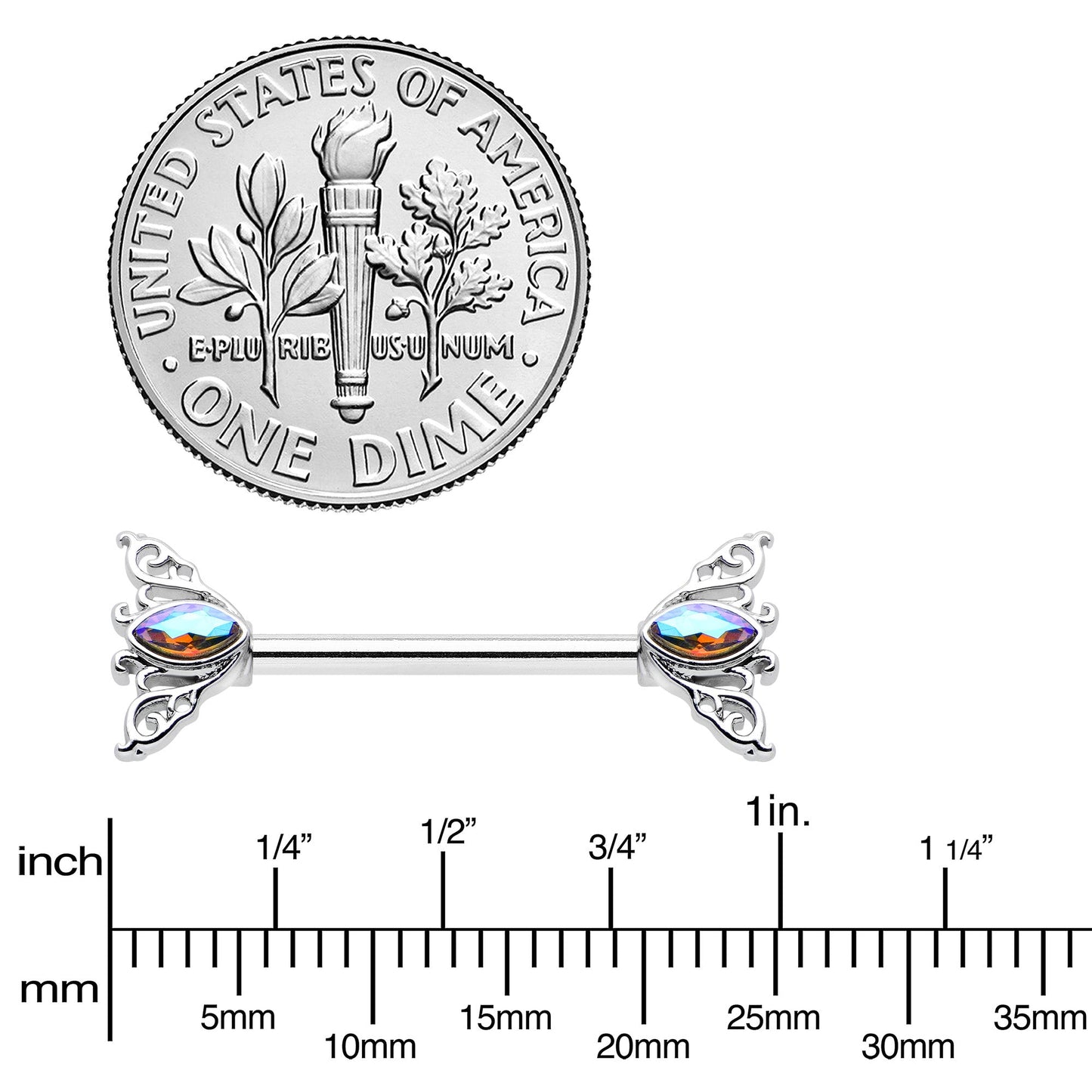 14G 9/16 Aurora Gem Deco Waves Barbell Nipple Ring Set