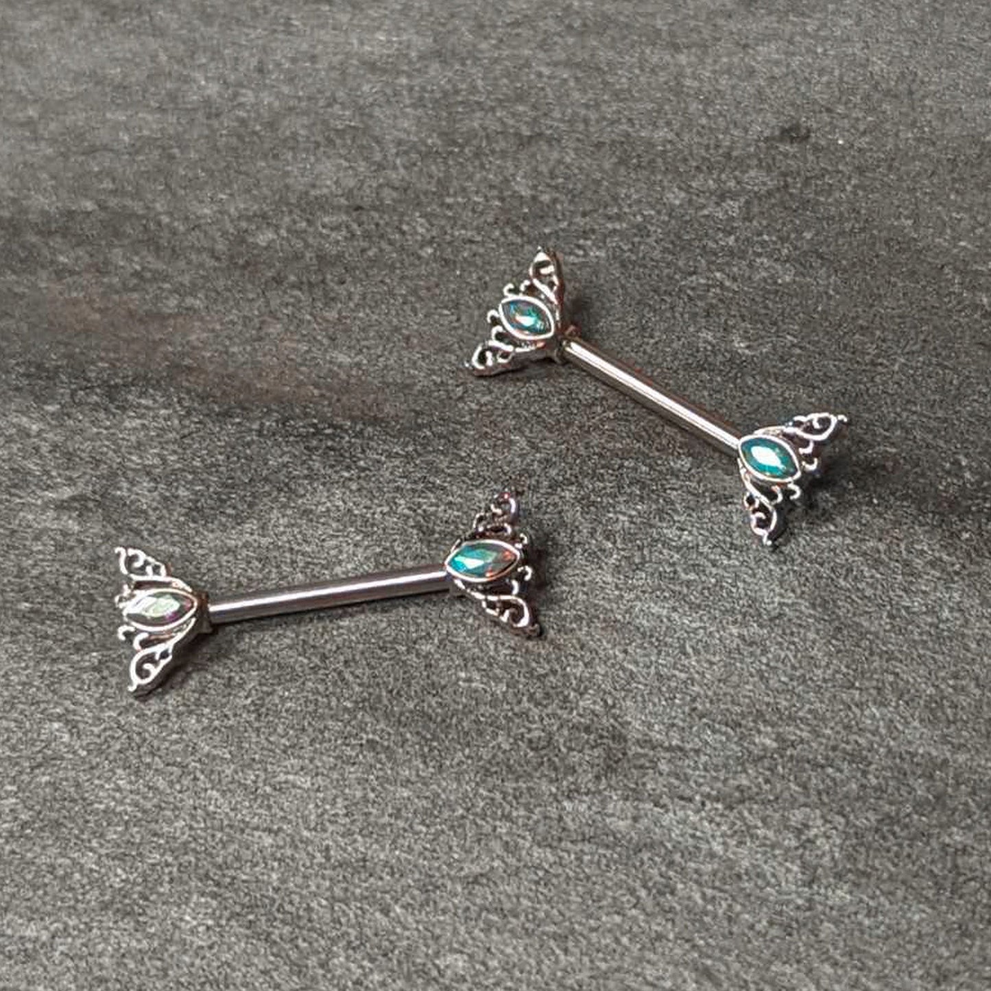 14G 9/16 Aurora Gem Deco Waves Barbell Nipple Ring Set