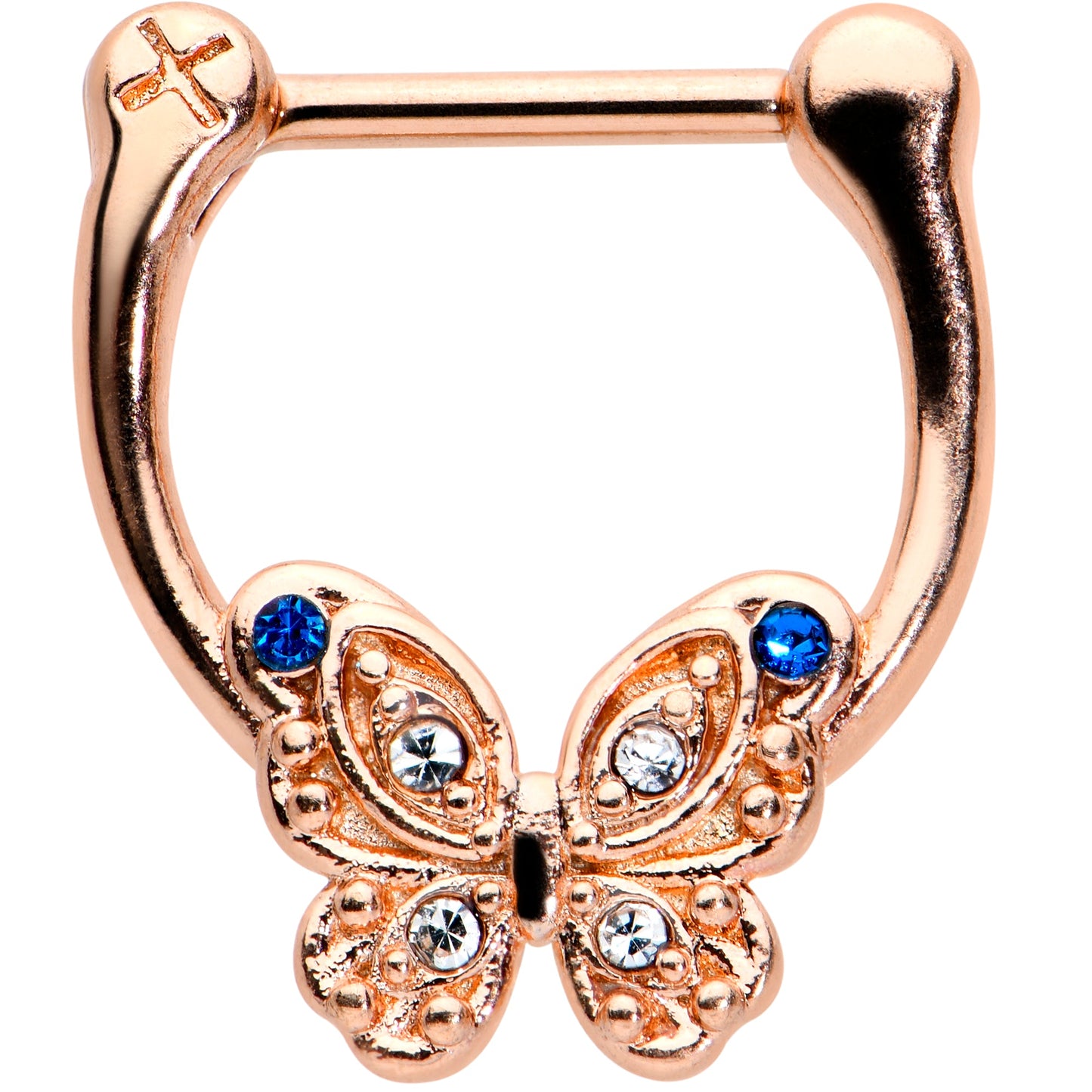 16G 5/16 Blue Gem Rose Gold Tone Butterfly Cartilage Clicker