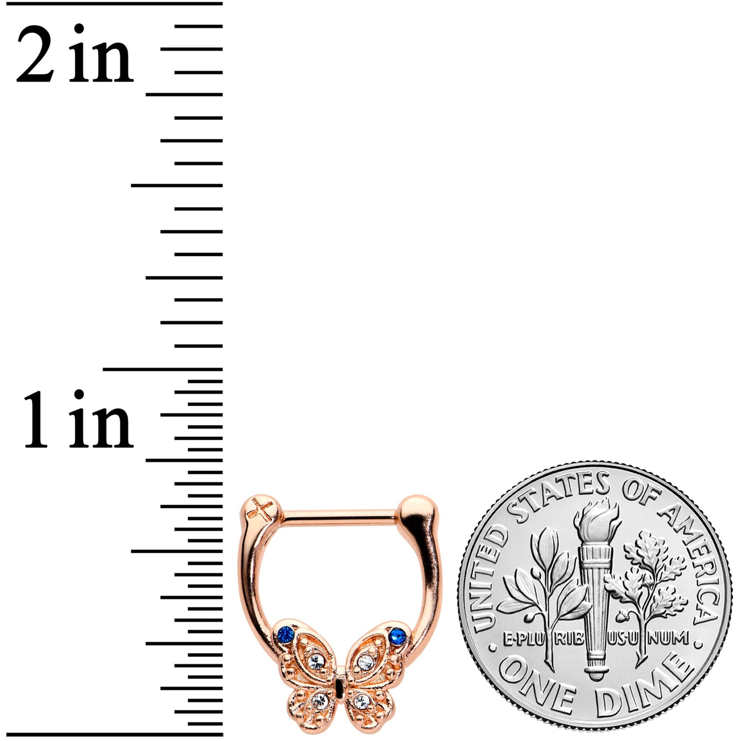 16G 5/16 Blue Gem Rose Gold Tone Butterfly Cartilage Clicker