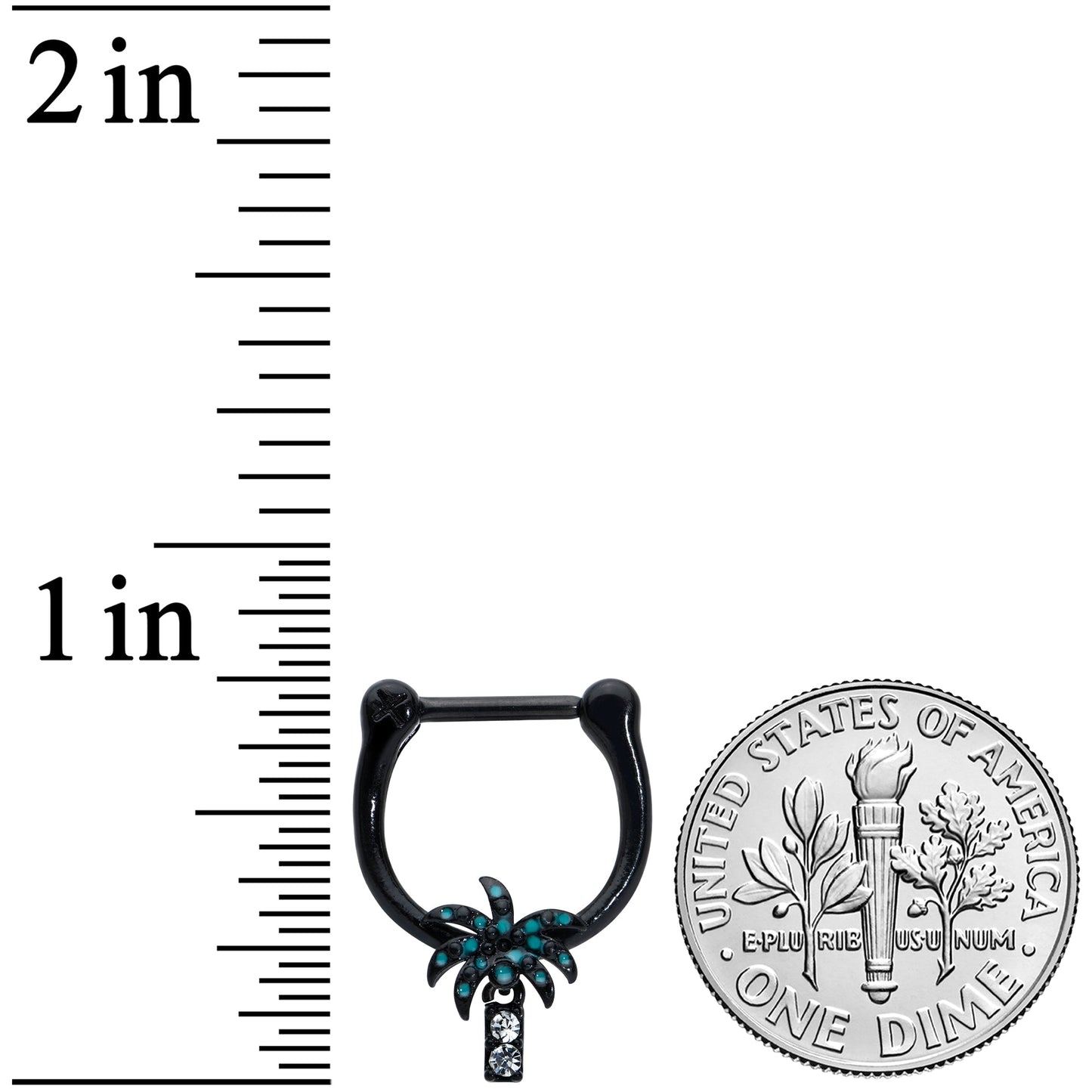 16G 5/16 Clear Gem Black Night Palm Tree Dangle Cartilage Clicker