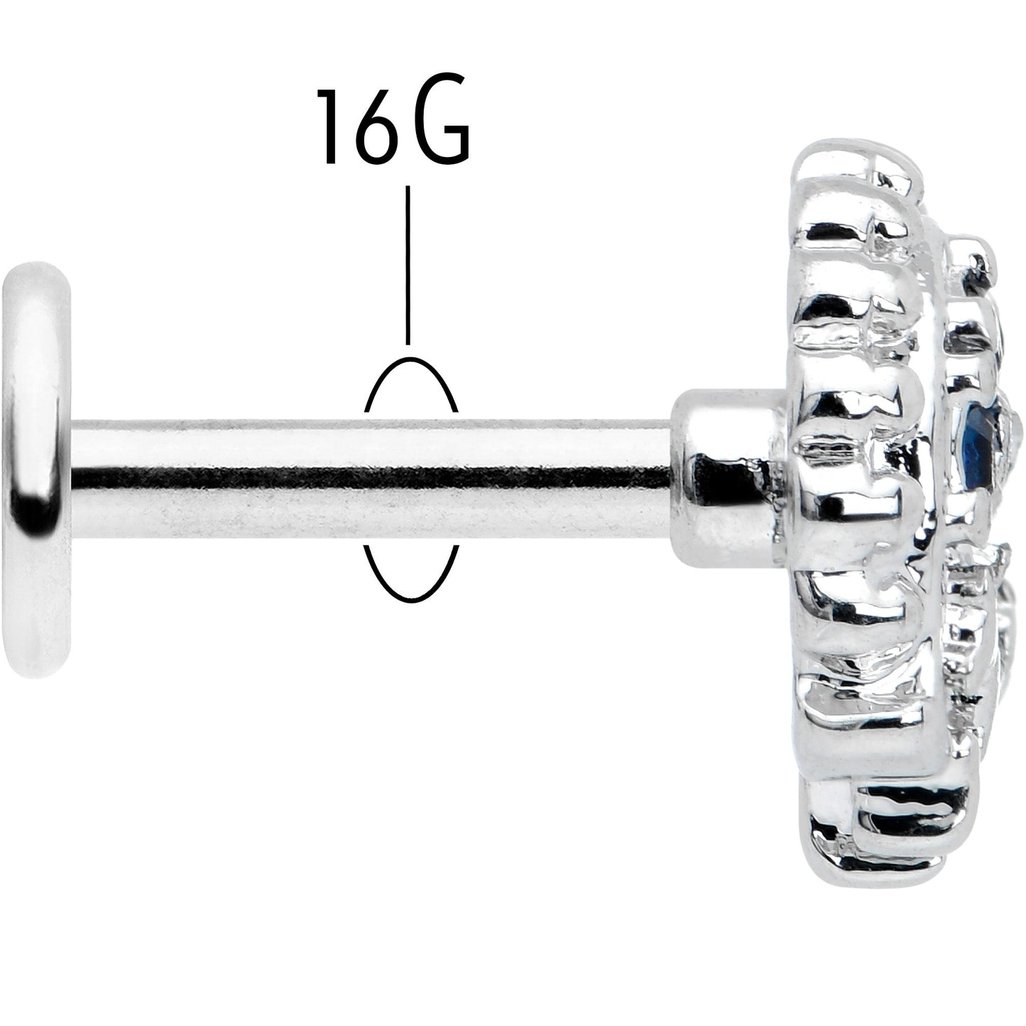 16G 1/4 Blue Clear Gem Abstract Arch Labret