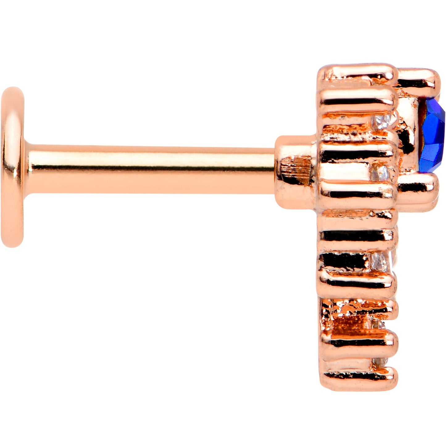 16G 1/4 Blue Clear Gem Rose Gold Tone Glamour Flare Labret