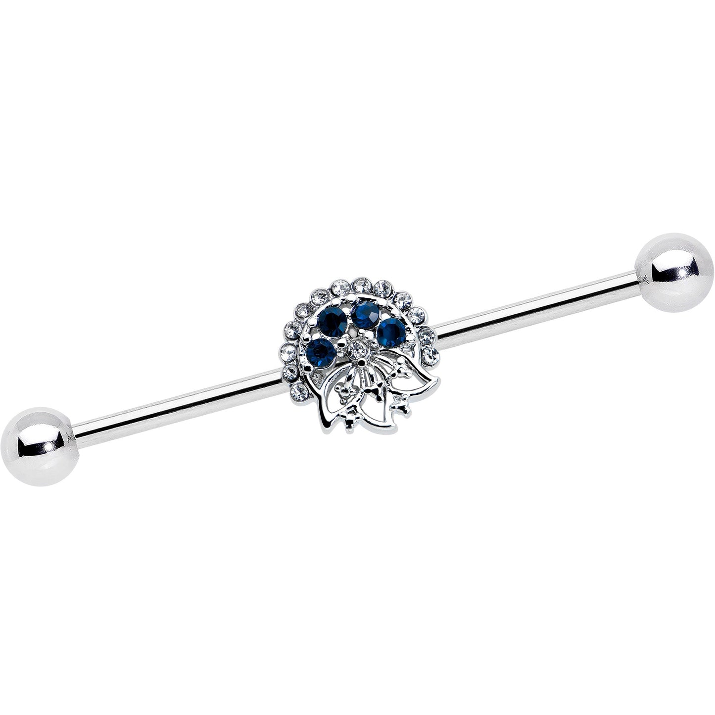 14G Blue Gem Abstract Arch Industrial Barbell 38mm
