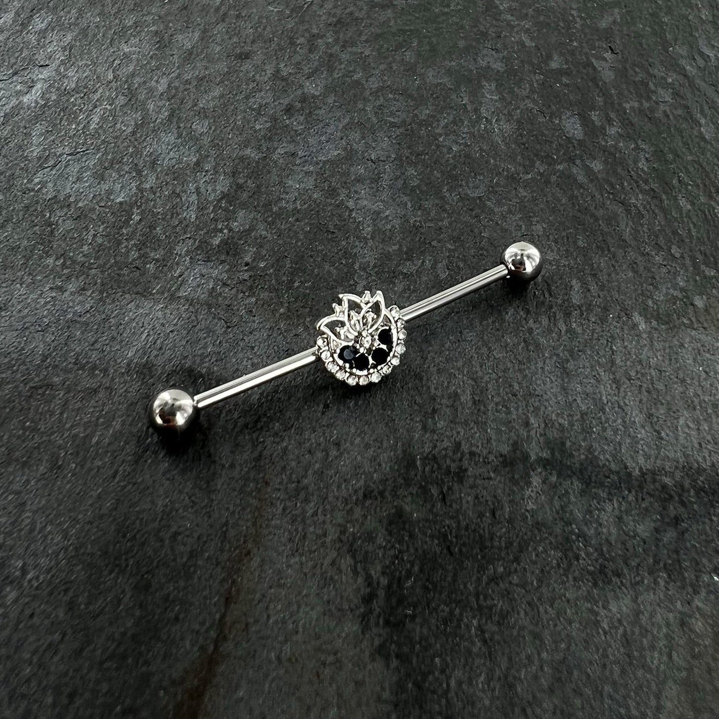 14G Blue Gem Abstract Arch Industrial Barbell 38mm