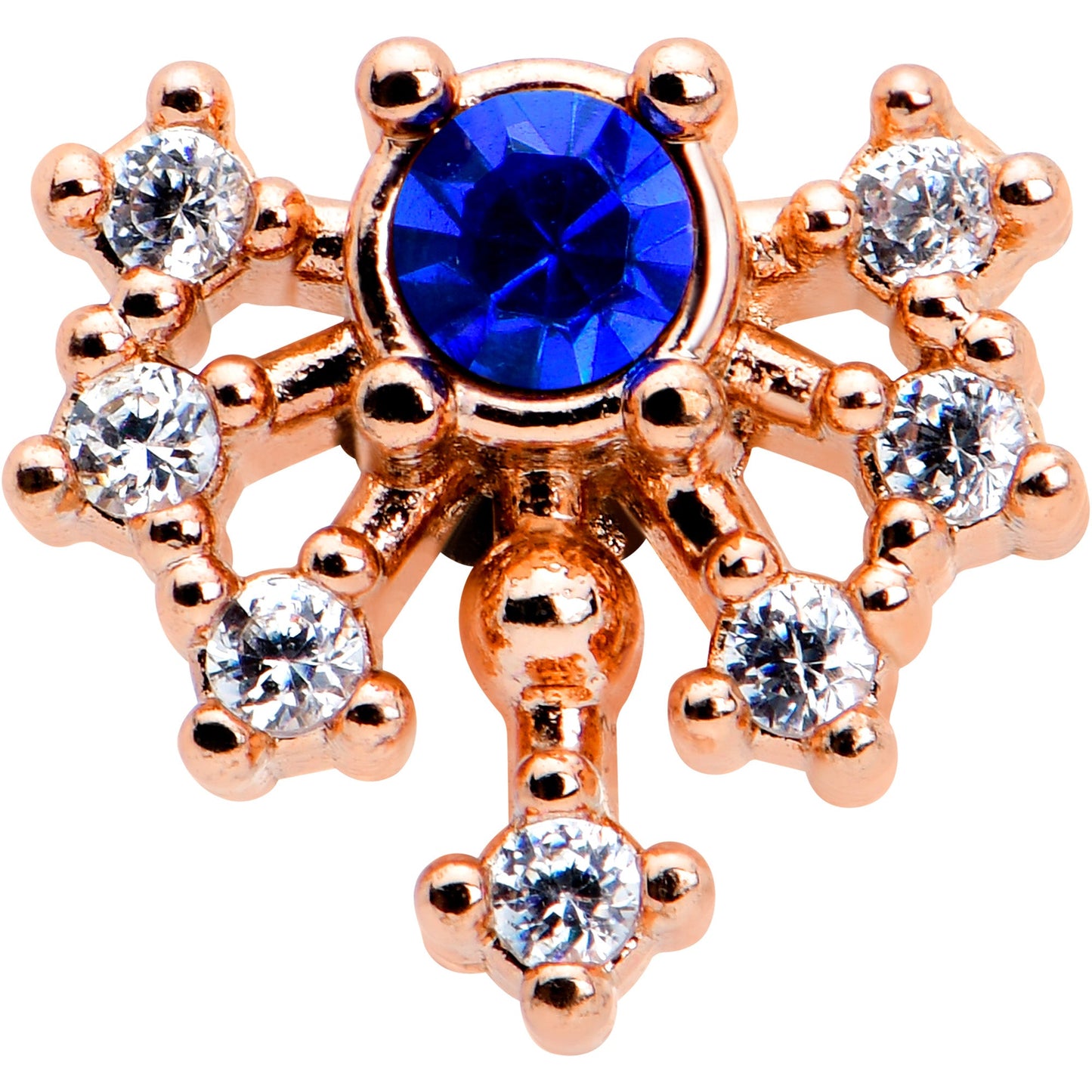 20G 1/4 Blue Clear Gem Rose Gold Tone Glamour Flare Nose Bone