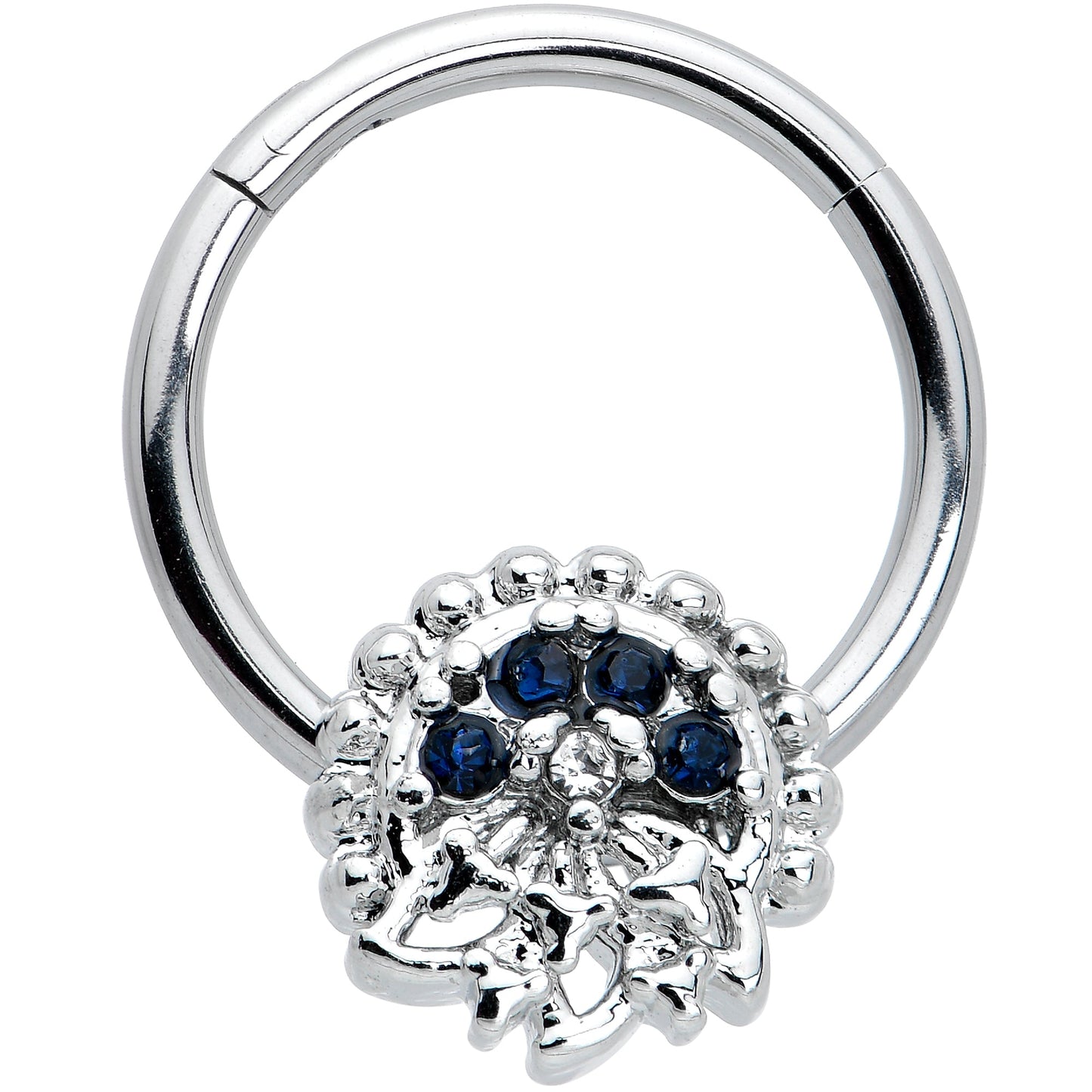 16G 3/8 Clear Blue Gem Abstract Arch Hinged Segment Ring