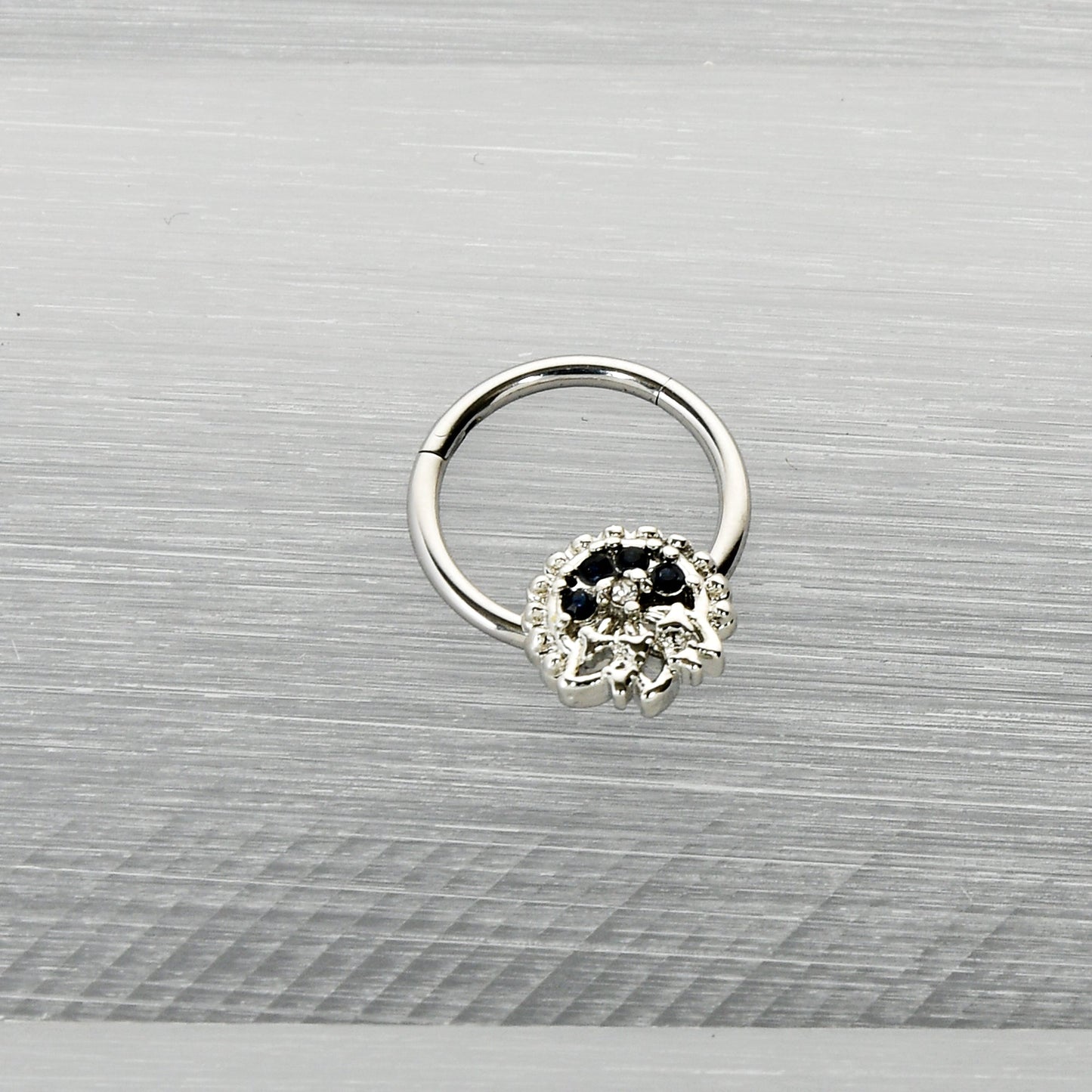 16G 3/8 Clear Blue Gem Abstract Arch Hinged Segment Ring