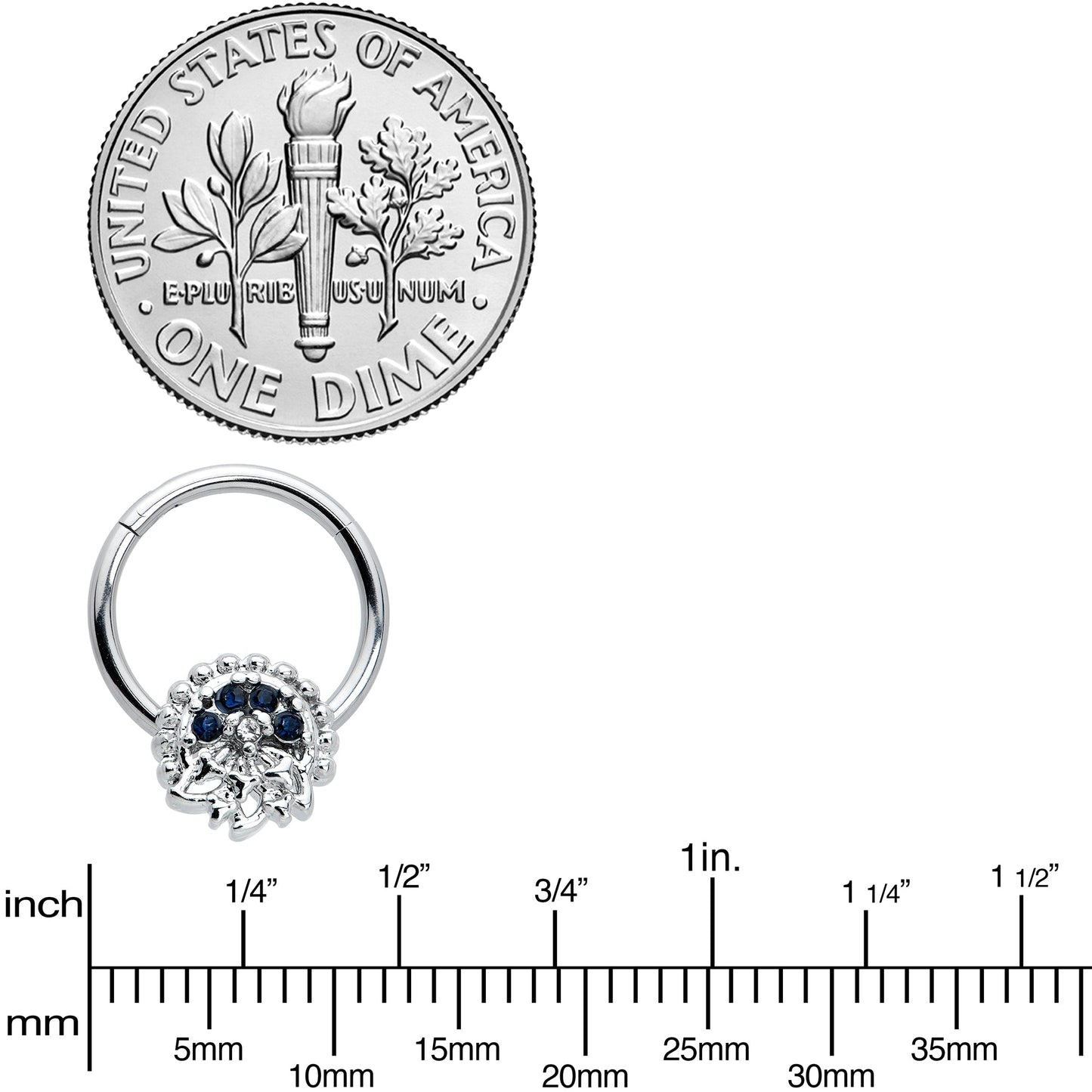 16G 3/8 Clear Blue Gem Abstract Arch Hinged Segment Ring