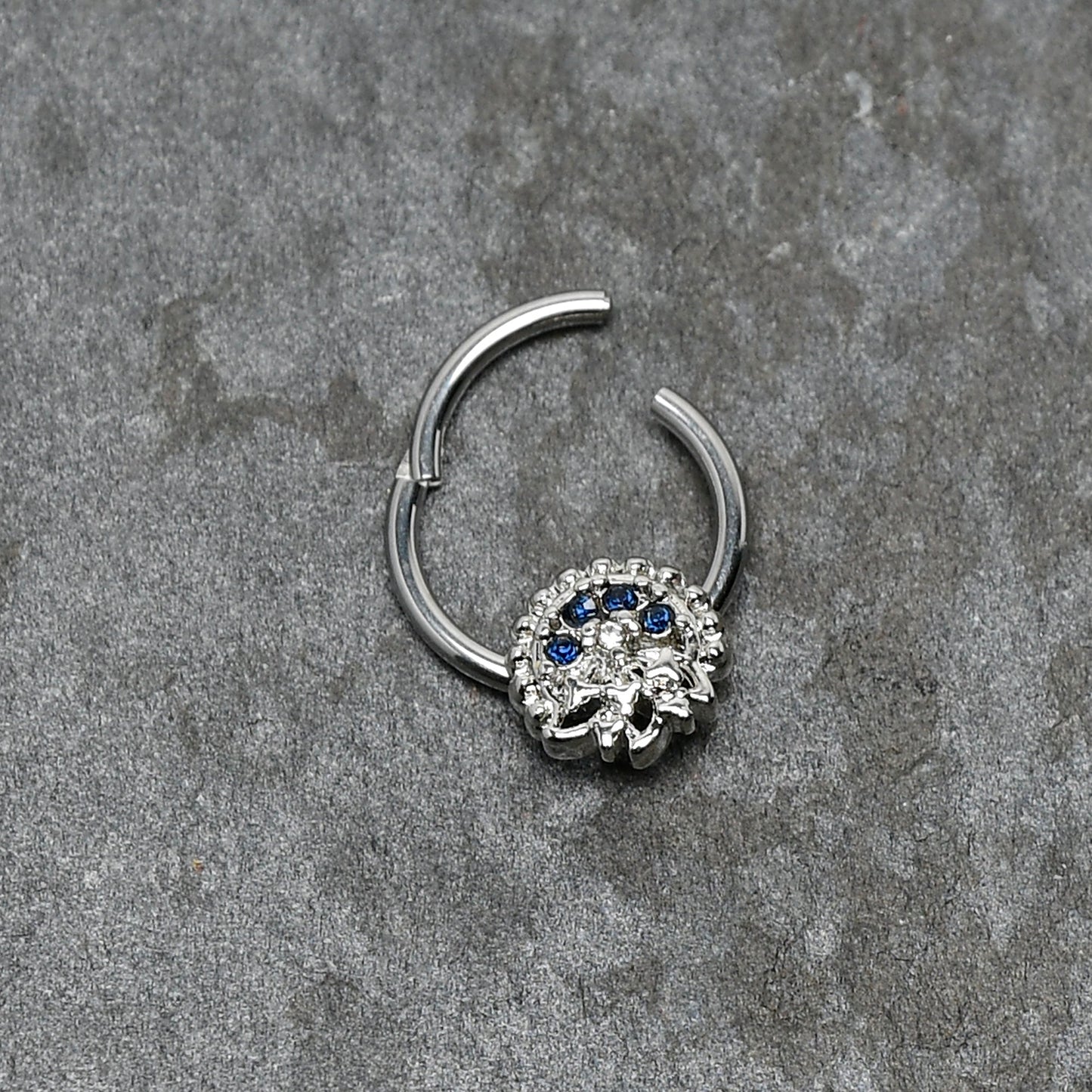 16G 3/8 Clear Blue Gem Abstract Arch Hinged Segment Ring