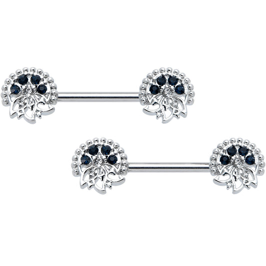 14G 1/2 Blue Clear Gem Abstract Arch Barbell Nipple Ring Set