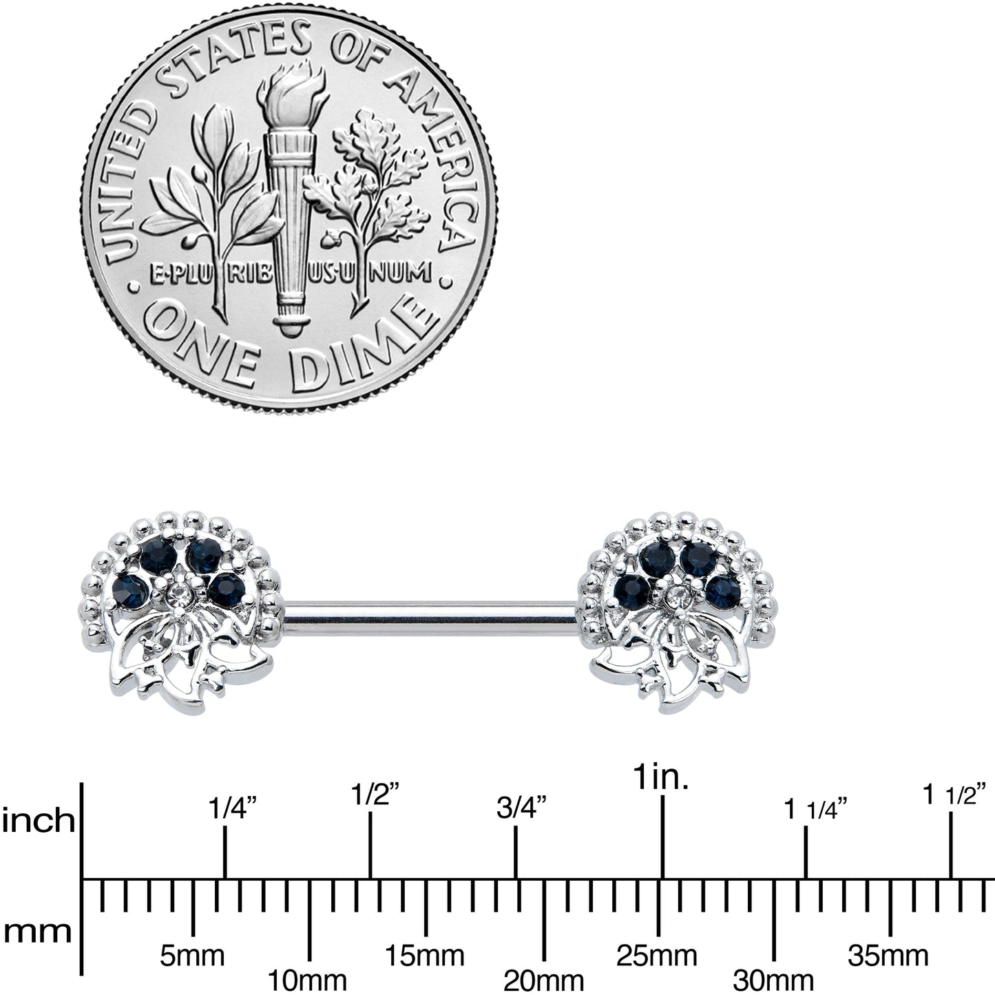 14G 1/2 Blue Clear Gem Abstract Arch Barbell Nipple Ring Set