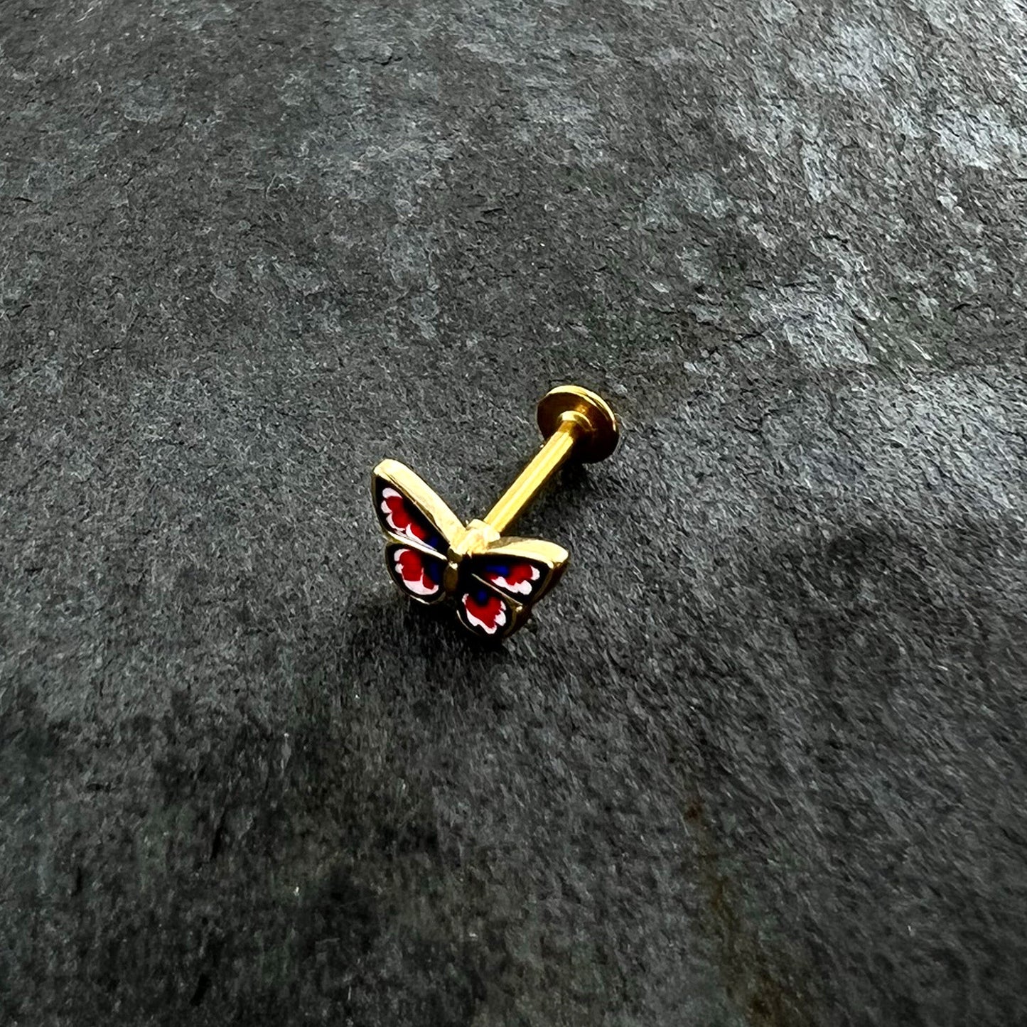 16G 5/16 Gold Tone Red White Blue Butterfly Labret Monroe Tragus