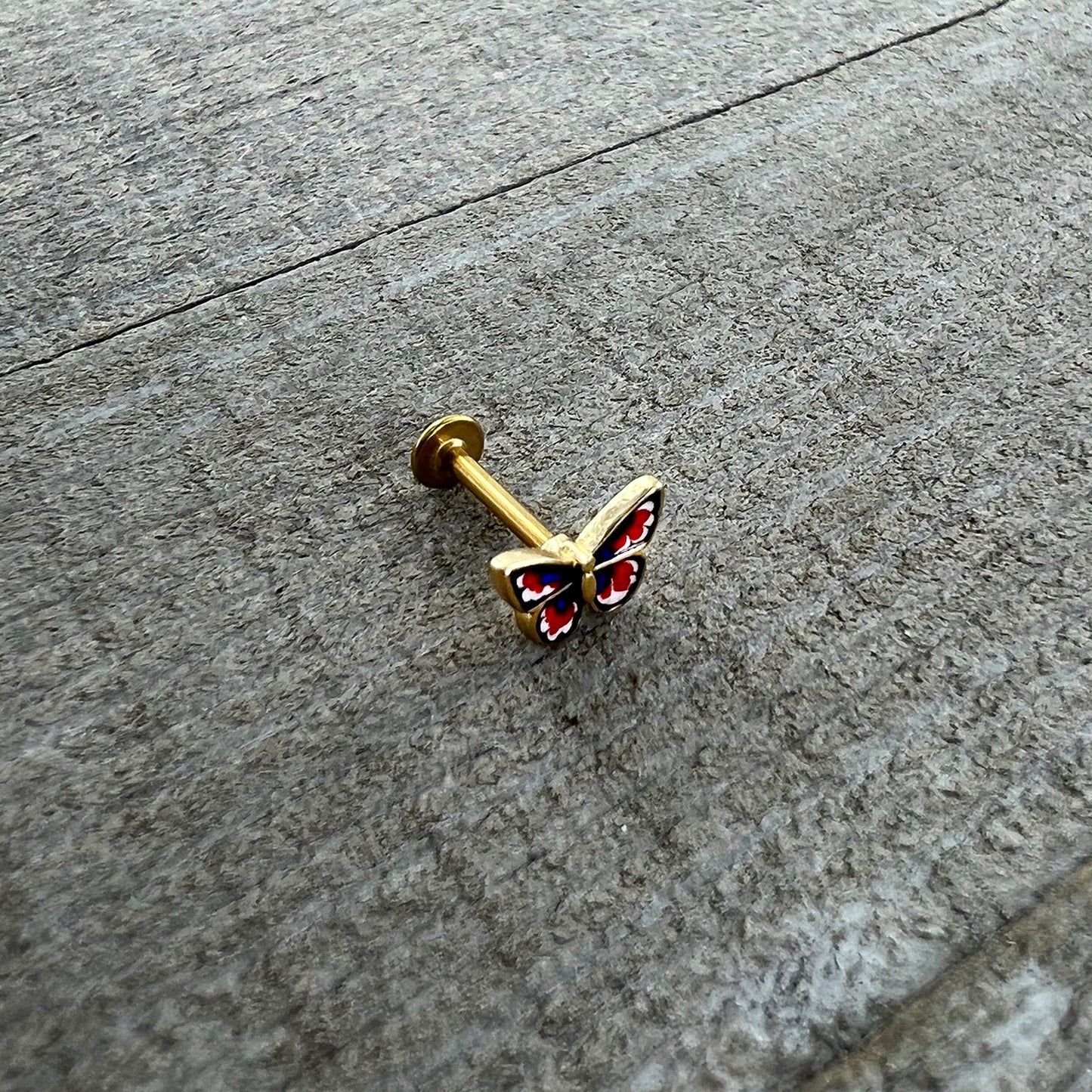 16G 5/16 Gold Tone Red White Blue Butterfly Labret Monroe Tragus
