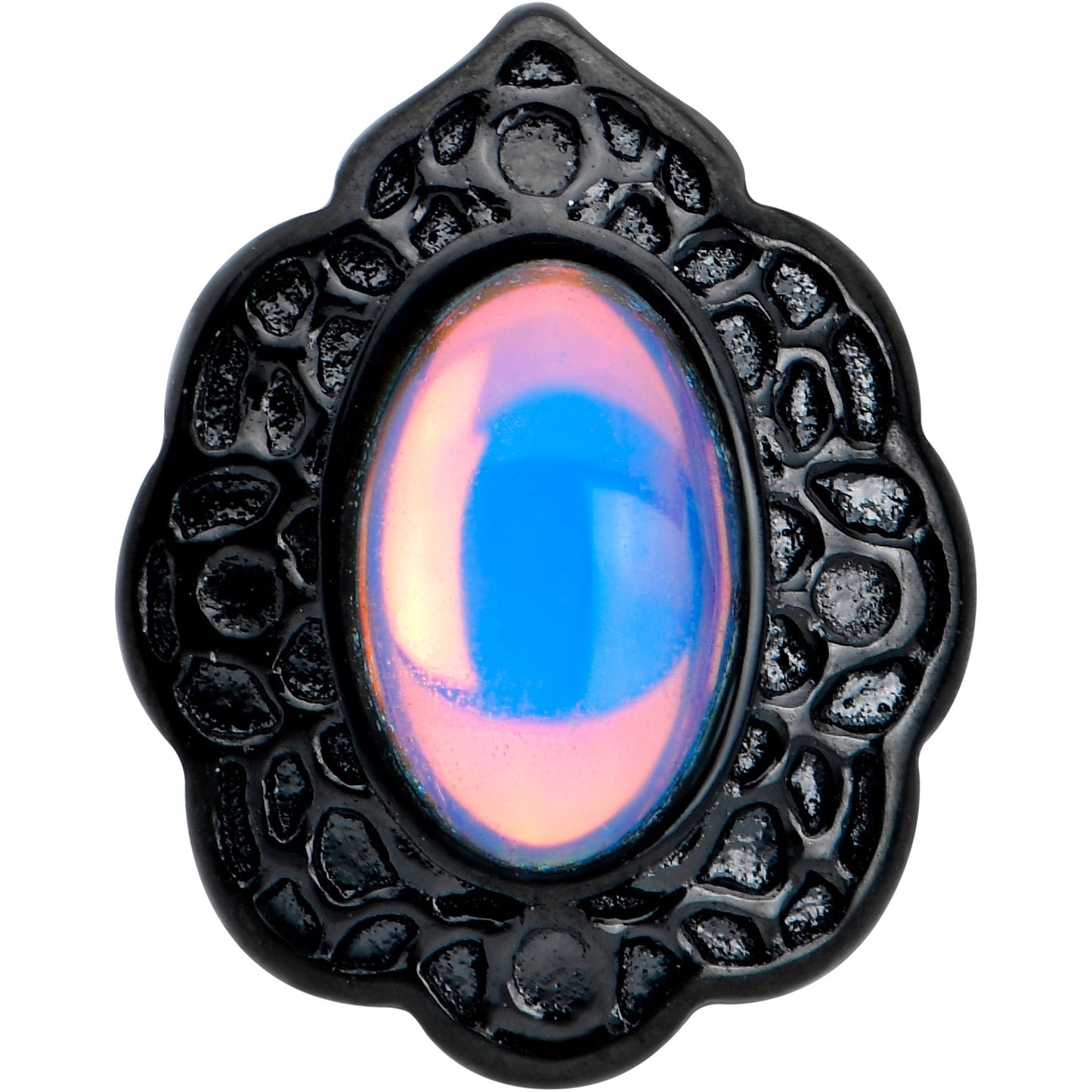 White Tourmaline Black Filigree Fairy Tale Barbell Tongue Ring