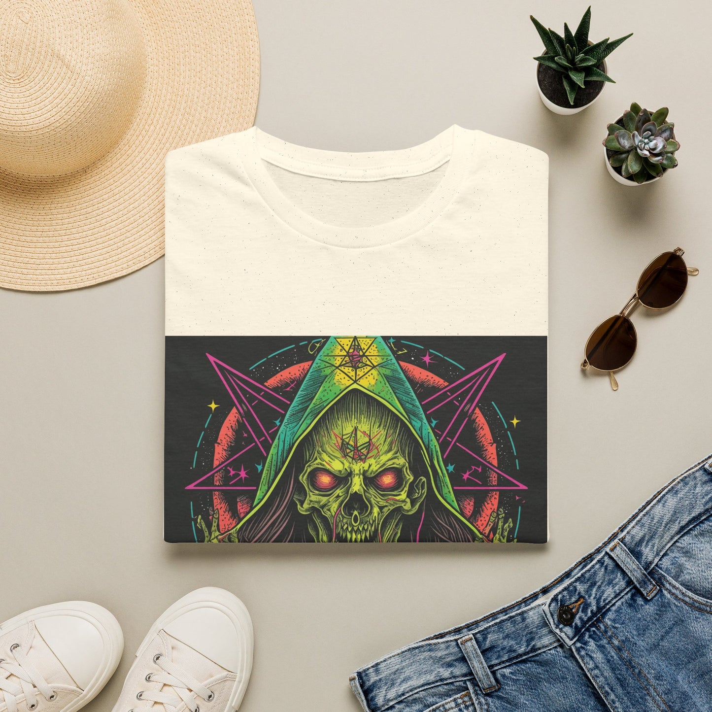 Hooded Skull T-Shirt — Neon Occult Graphic Tee