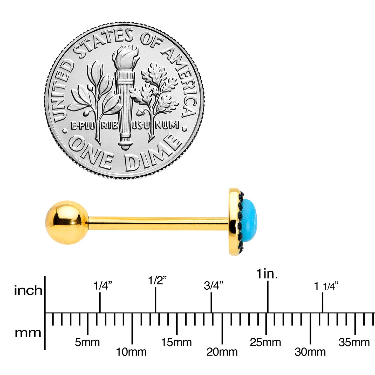 Gold Tone Southwestern Style Blue Drop Barbell Tongue Ring