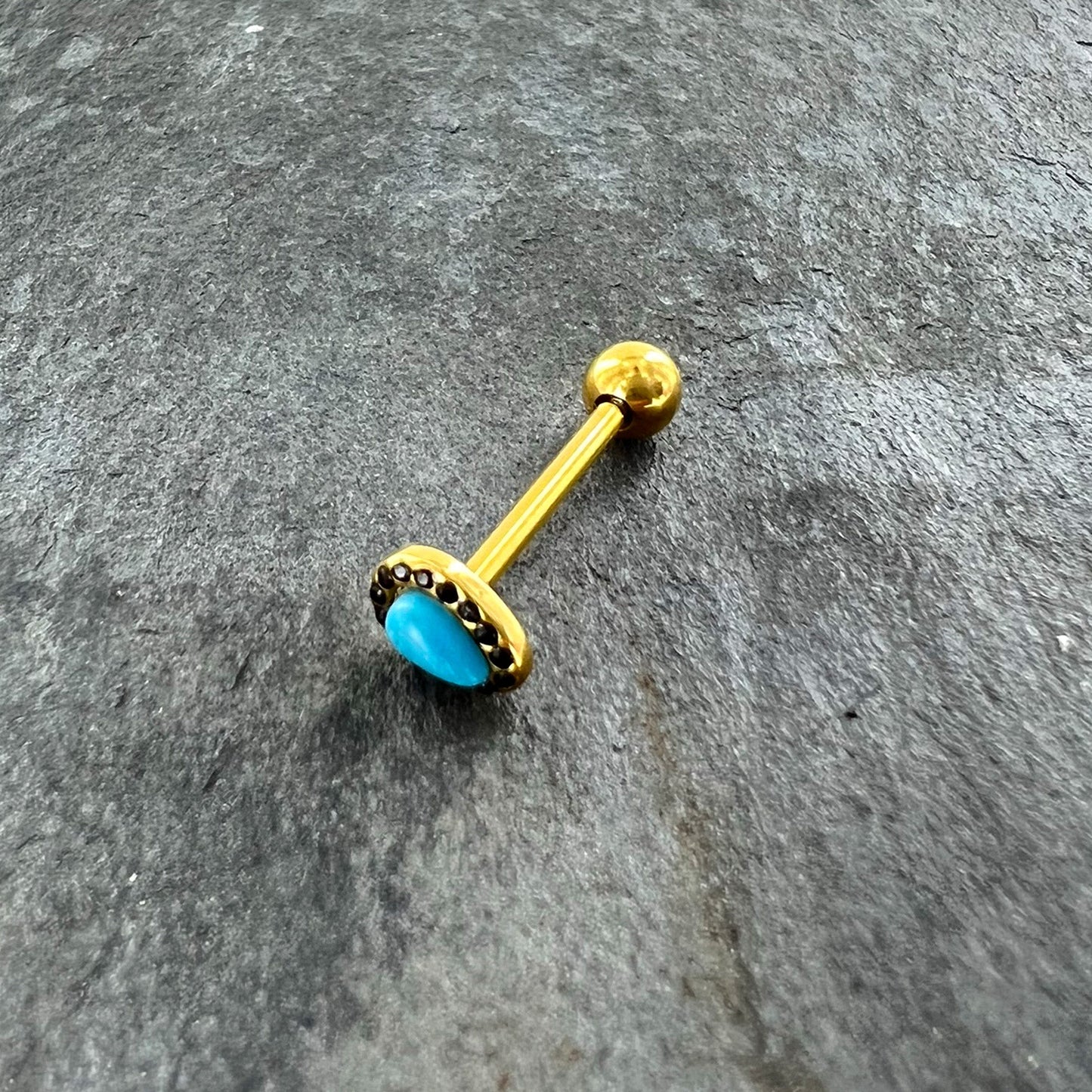 Gold Tone Southwestern Style Blue Drop Barbell Tongue Ring
