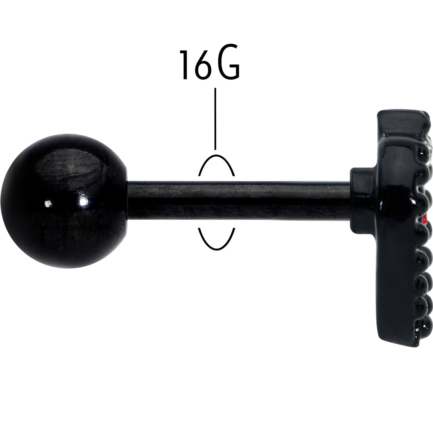 16G 1/4 Red Clear Gem Black Heart Key Cartilage Tragus Earring