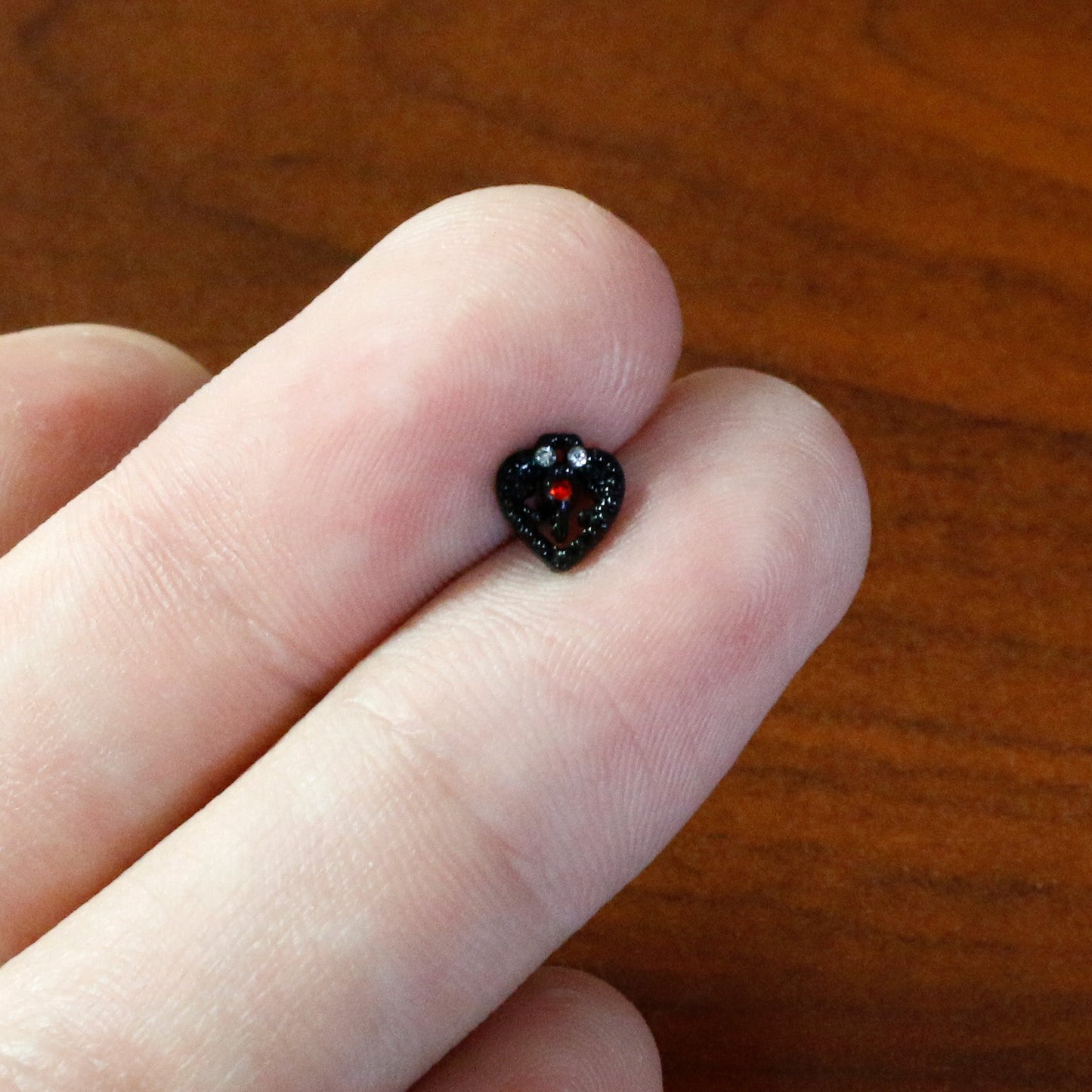 16G 1/4 Red Clear Gem Black Heart Key Cartilage Tragus Earring