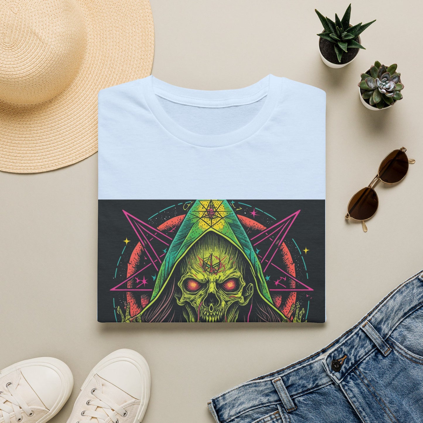 Hooded Skull T-Shirt — Neon Occult Graphic Tee