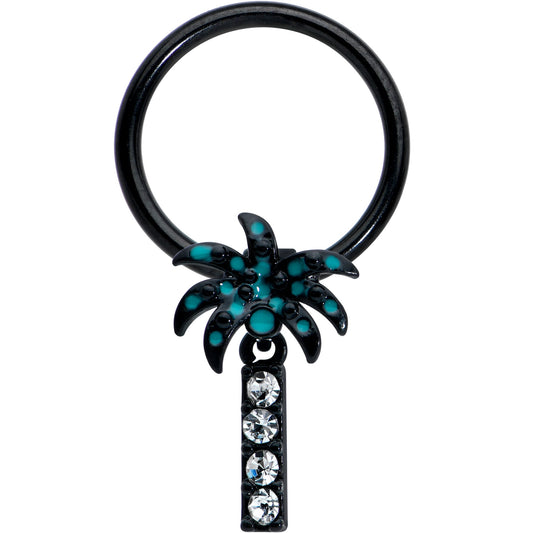 16G 3/8 Clear Gem Black Night Palm Tree Dangle BCR Captive Ring